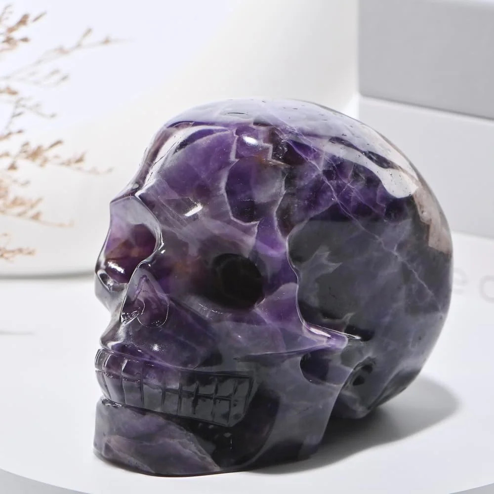 2”Natural Dreamy Amethyst Crystal Skull Head Hand Carved Reiki Healing Stone St