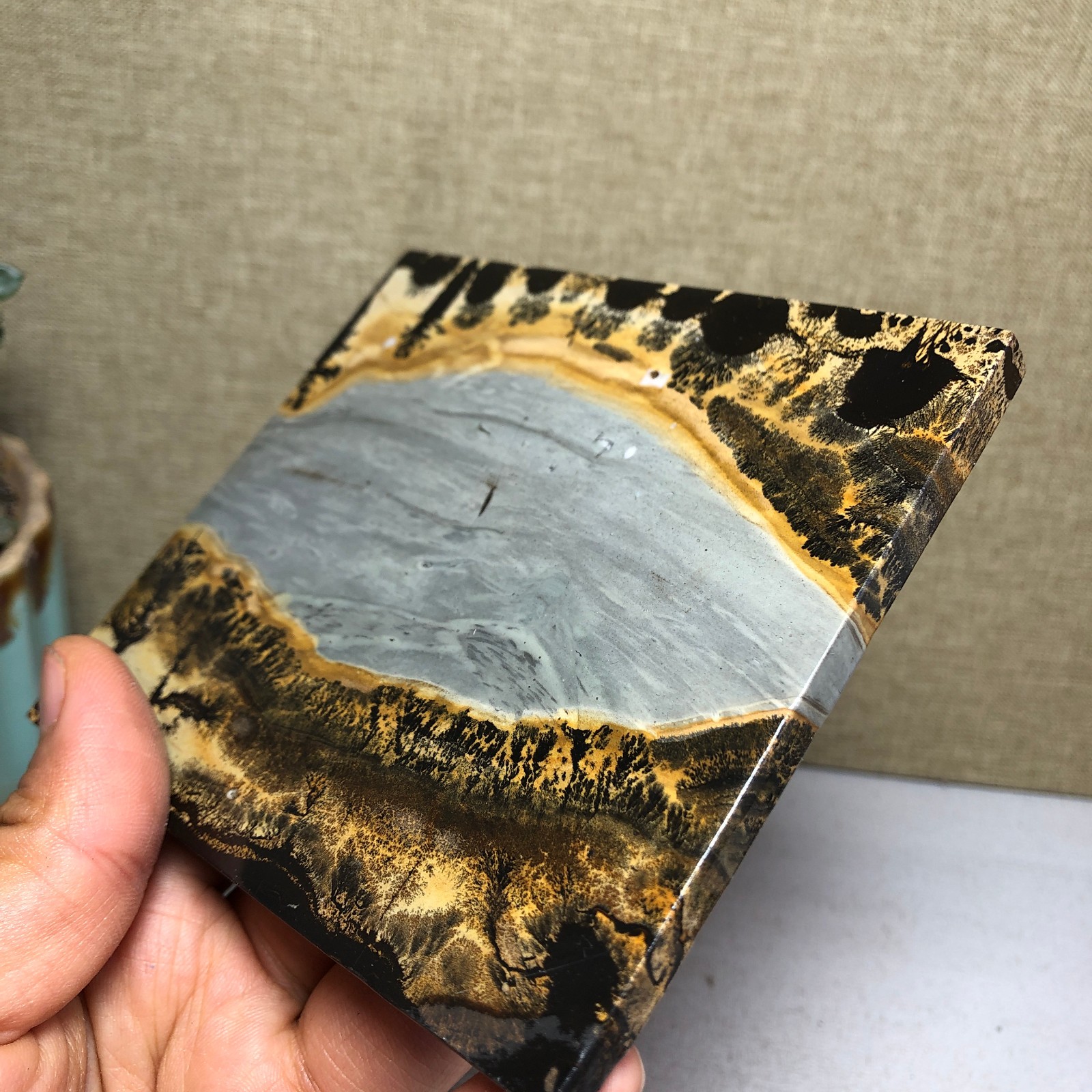 Natural Chinese painting stone crystal ornaments pictographic landscape A5075