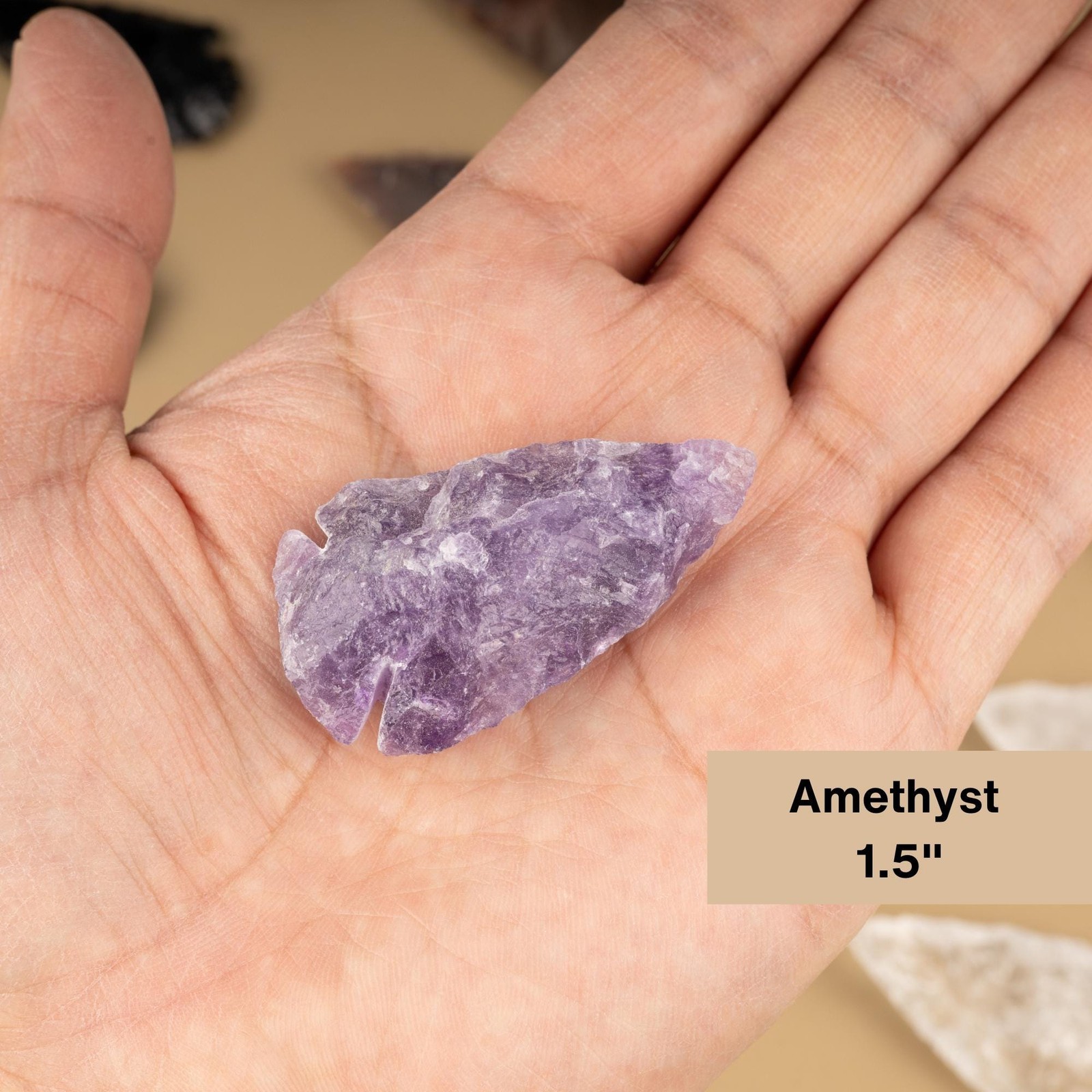 Hand Carved Crystal Arrowhead: 2″ Obsidian, Quartz, Jasper & 1.5″ Amethyst