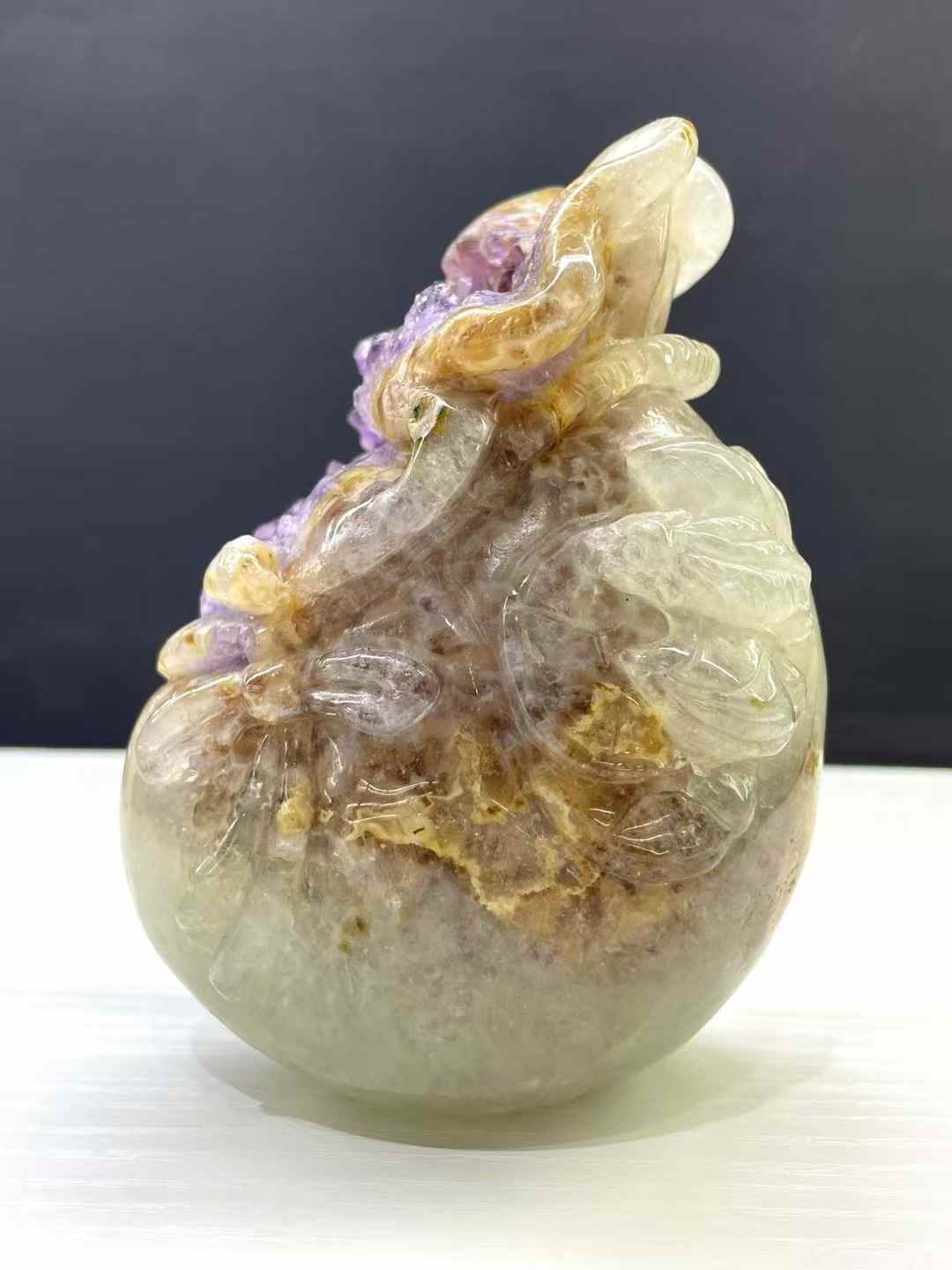 1pc Natural Amethyst Agate Geode Quartz Carved Money Bag Crystal Reiki Decor