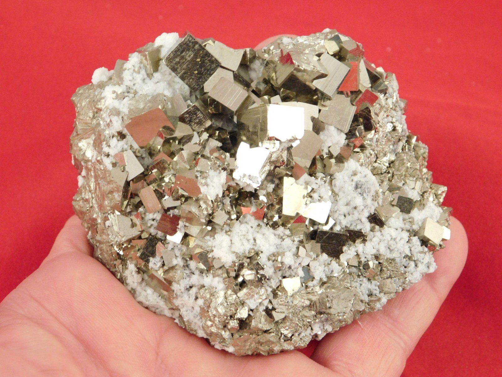 LARGER! 100% Natural PYRITE CUBE Cluster with Druzy Calcite Peru 490gr