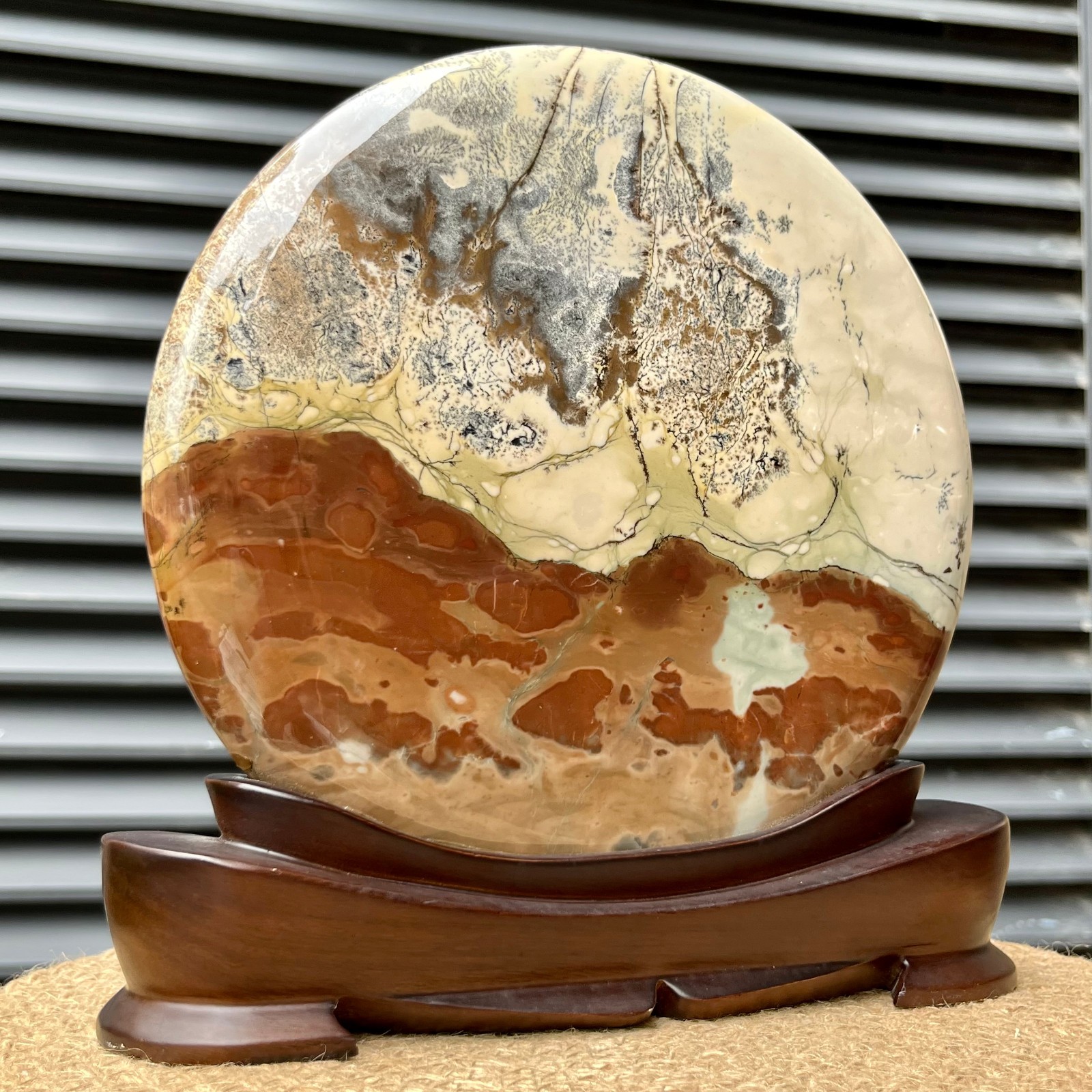 6.2 lb Natural Picture Stone Landscape Holiday Gift Display w/ Stand Decor