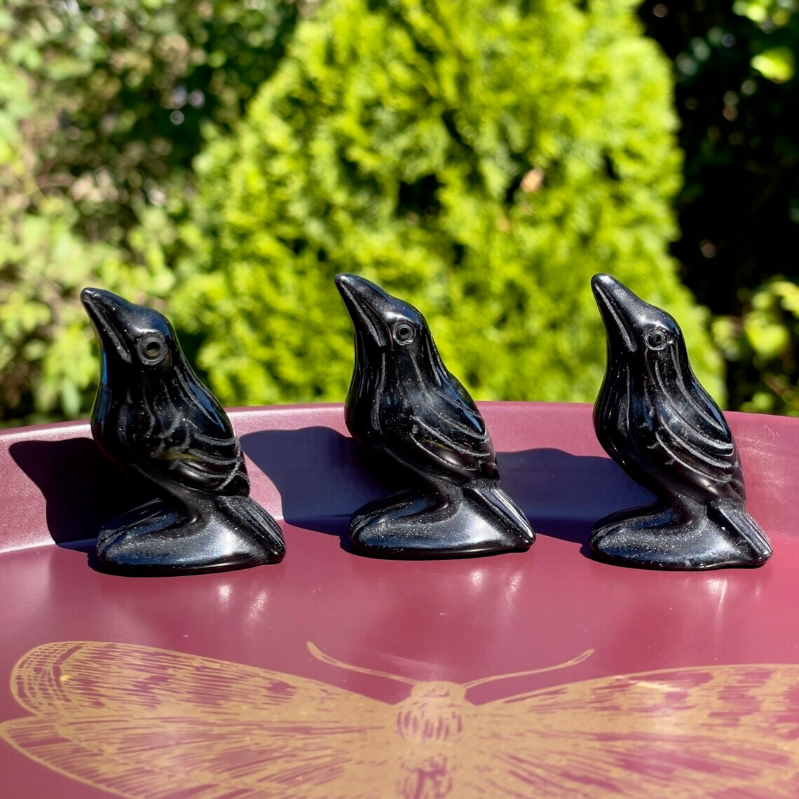 Natural Obsidian Crow Statue Raven Healing Protection Mascot Home Decorations