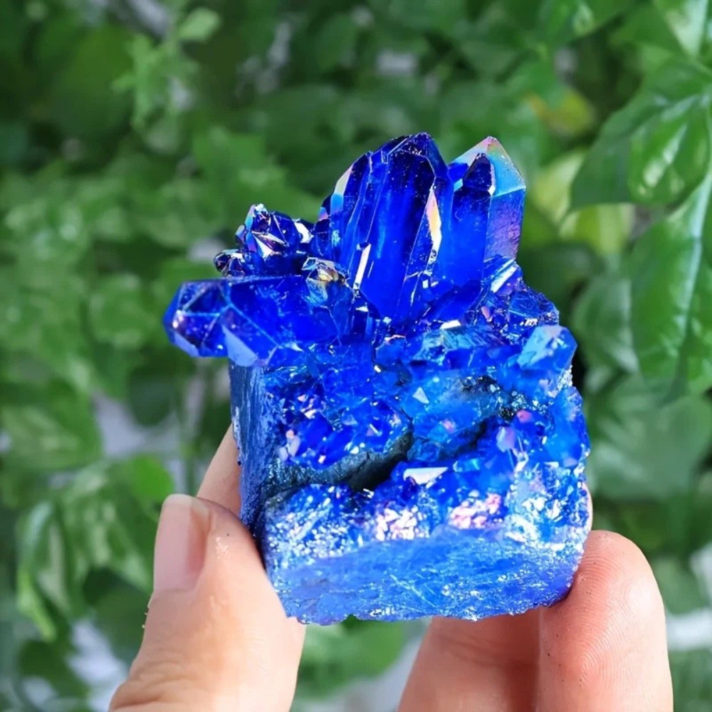 1pc Titanium Aura Bright Blue & Purple Quartz Multicolor Cluster Healing Decor