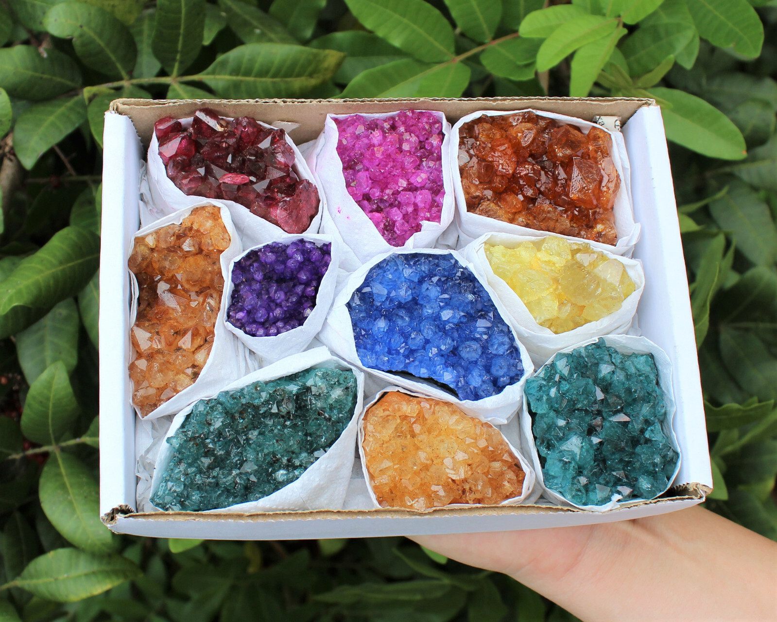 Dyed Amethyst Clusters / Amethyst Geodes: Box Lot of 9 – 16 Pieces Collection