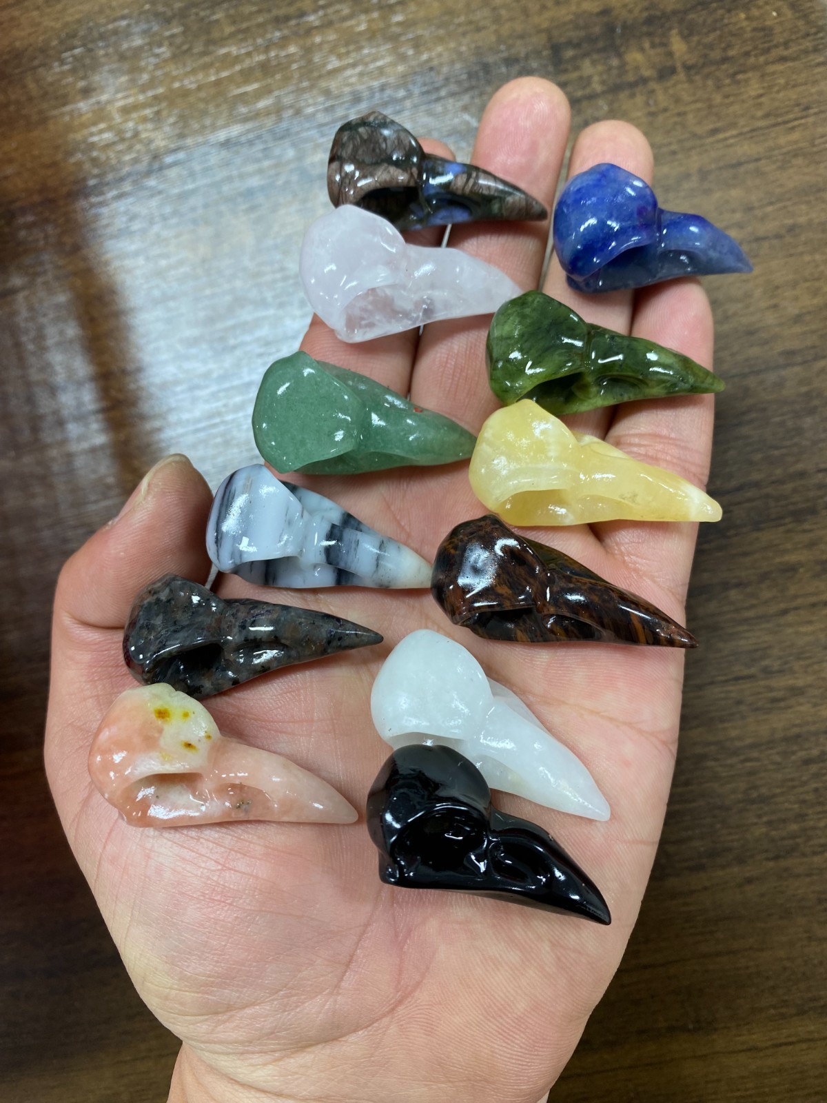 1pc Natural Mixed Quartz hand Carved Bird skull crystal Reiki healing gift