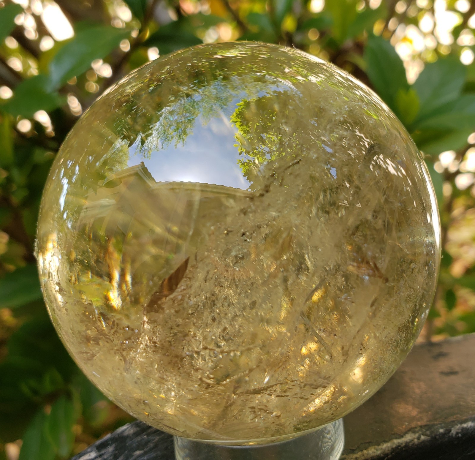 2.55 Clear Citrine Quartz Crystal Sphere Ball Orb Rainbows, 394g or 14 oz