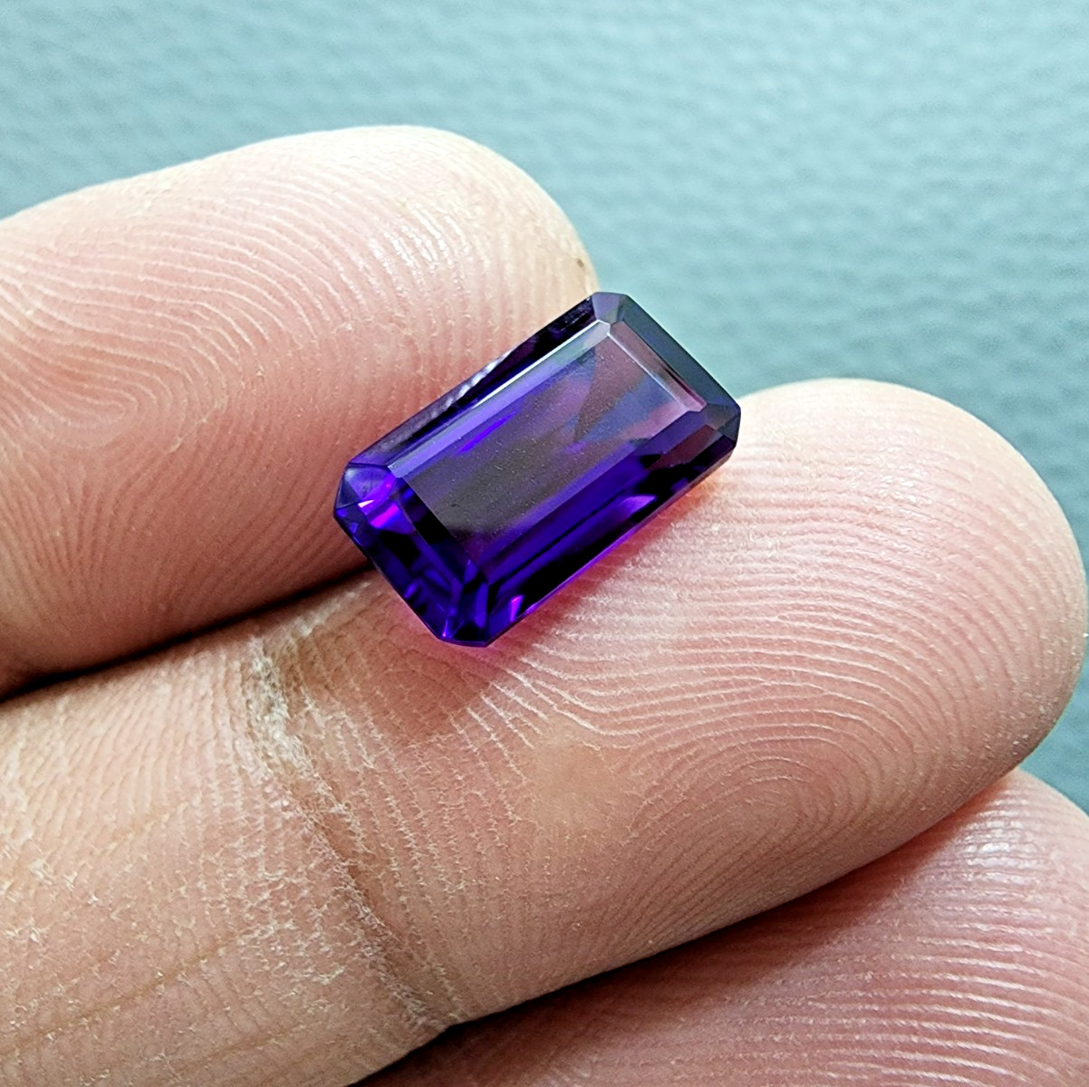 Glowing Purple Amethyst 3.80 Ct Emerald Cut Lab-Created Loose Gemstone Ring