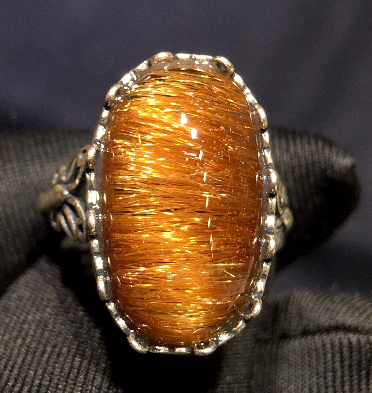 19*13*5.5mm Natural Rutile Copper Rutilated Quartz Crystal Ring Healing Repair