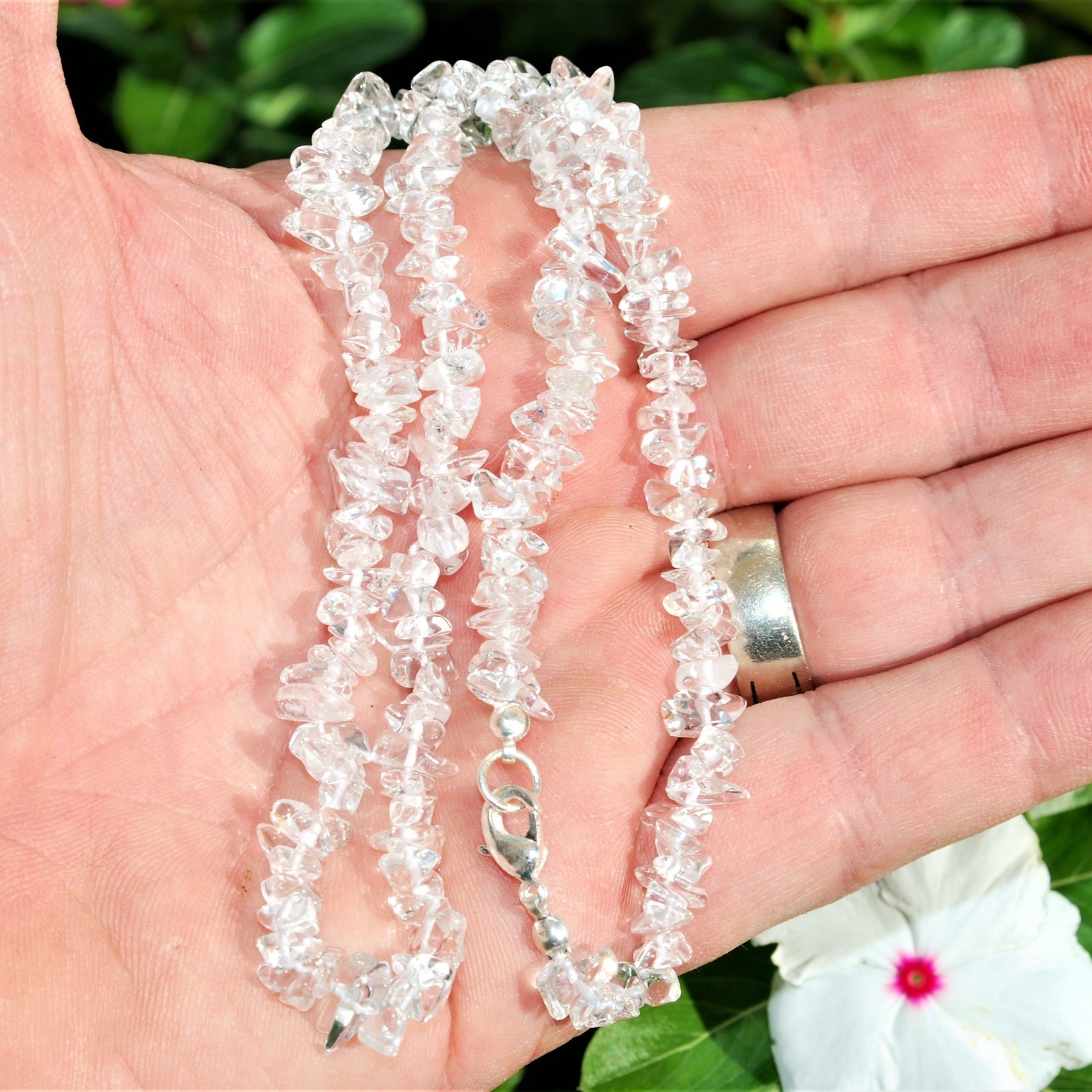 CHARGED Amplifier Clear Quartz Crystal Chip 18″ Necklace + Baby Selenite Heart