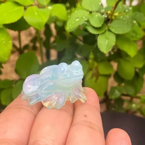 Natural Opal Quartz Crystal Lucky Frog Carved Gemstone Statue Energy Decor US