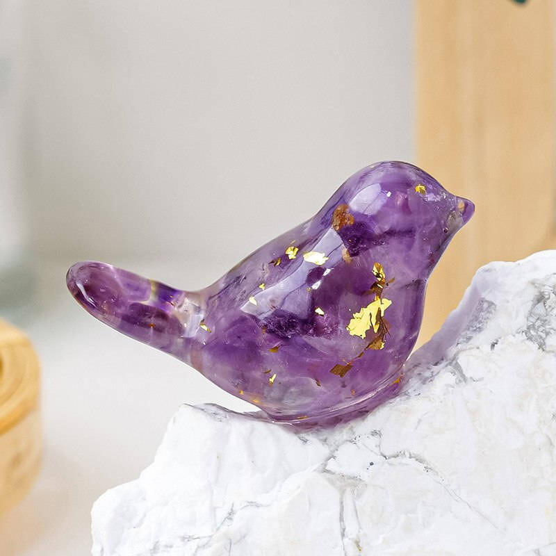 Natural Quartz Crystal Gravel Drops Glue Bird Mini Healing Birdie Resin Decor