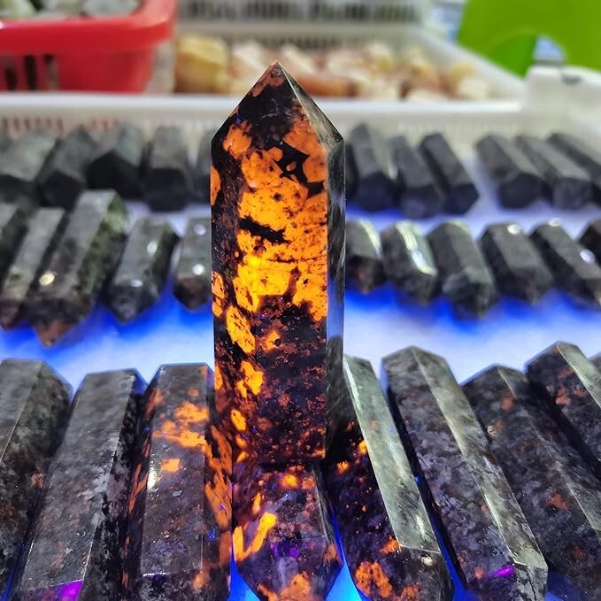 Handpicked Yooperlite Tower UV-Reactive Reiki Stone Glow in the Dark Decor Gift