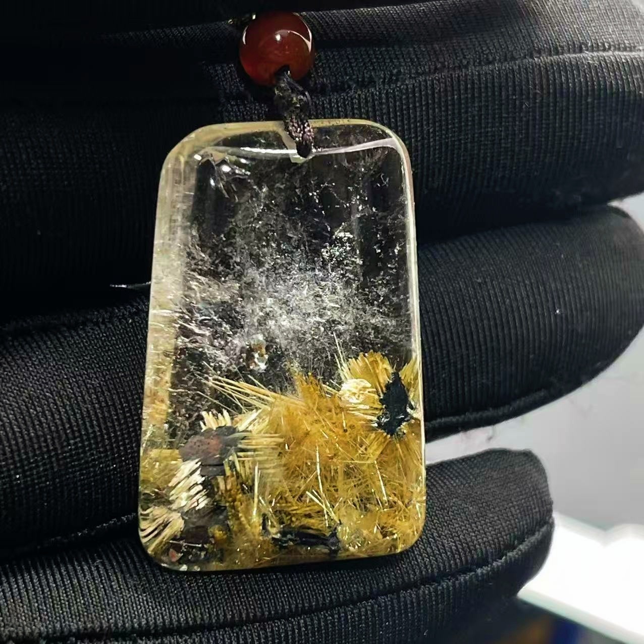 17.8g Natural Gold Hair Rutilated Quartz Crystal Pendant Reiki Healing Gift