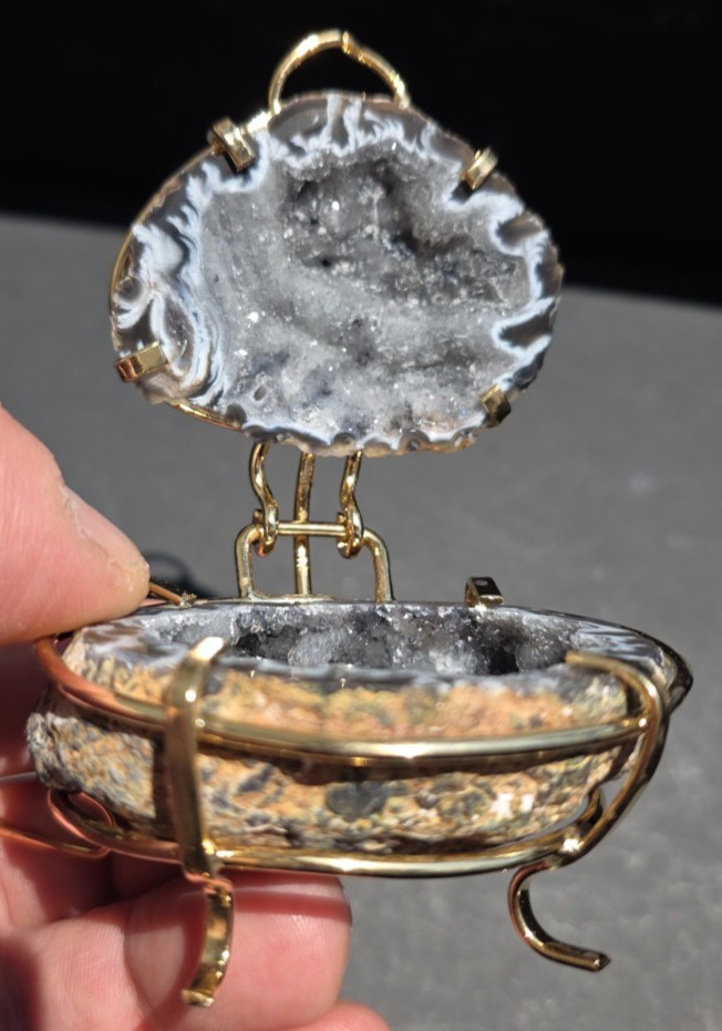 Natural Druzy Geode Crystal Jewelry Box Agate Quartz Cluster Hinged Trinket #15