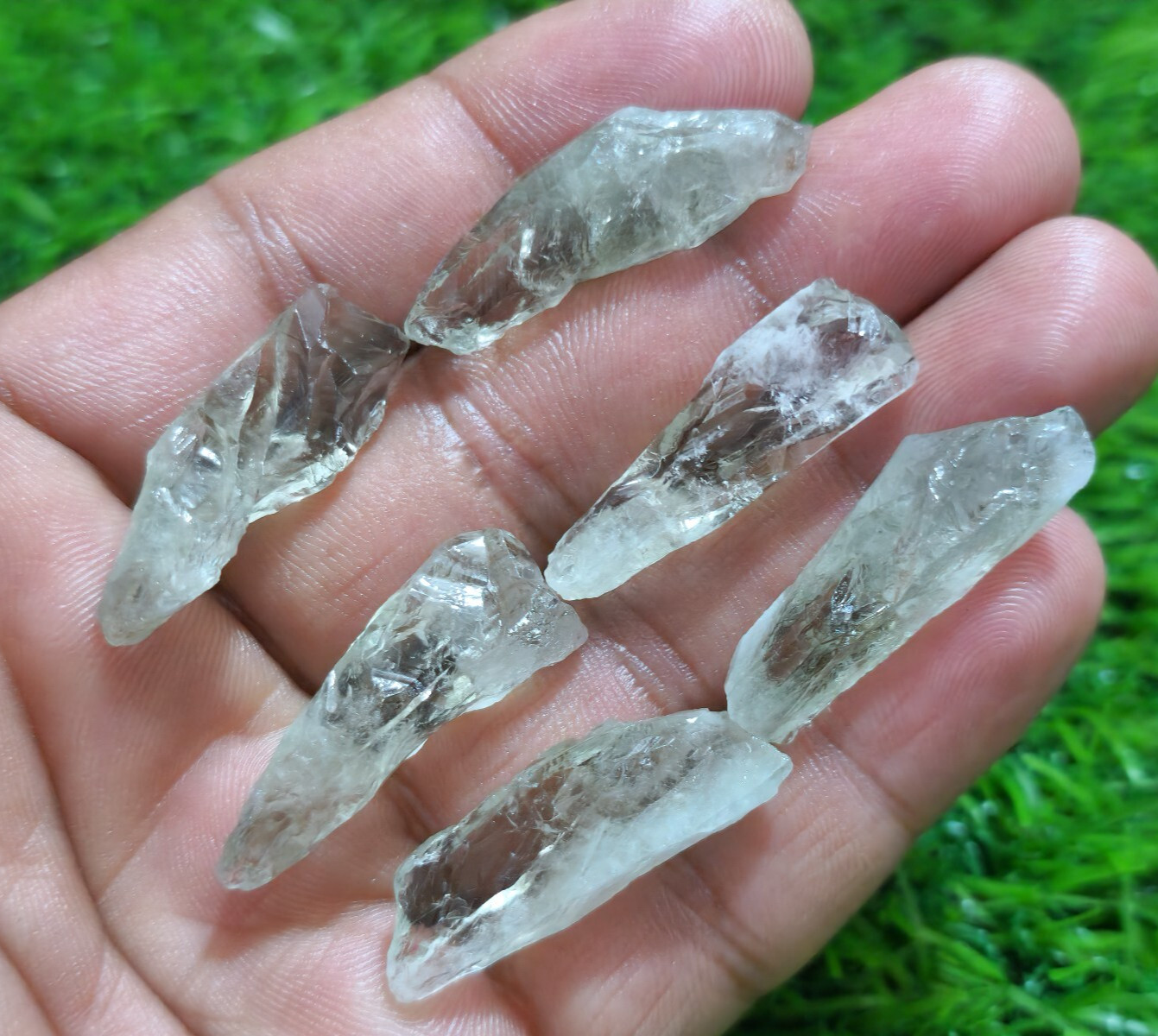 Glowing Green Amethyst Shards 6 Pcs 30-35 mm Loose Gemstone For Jewelry Making