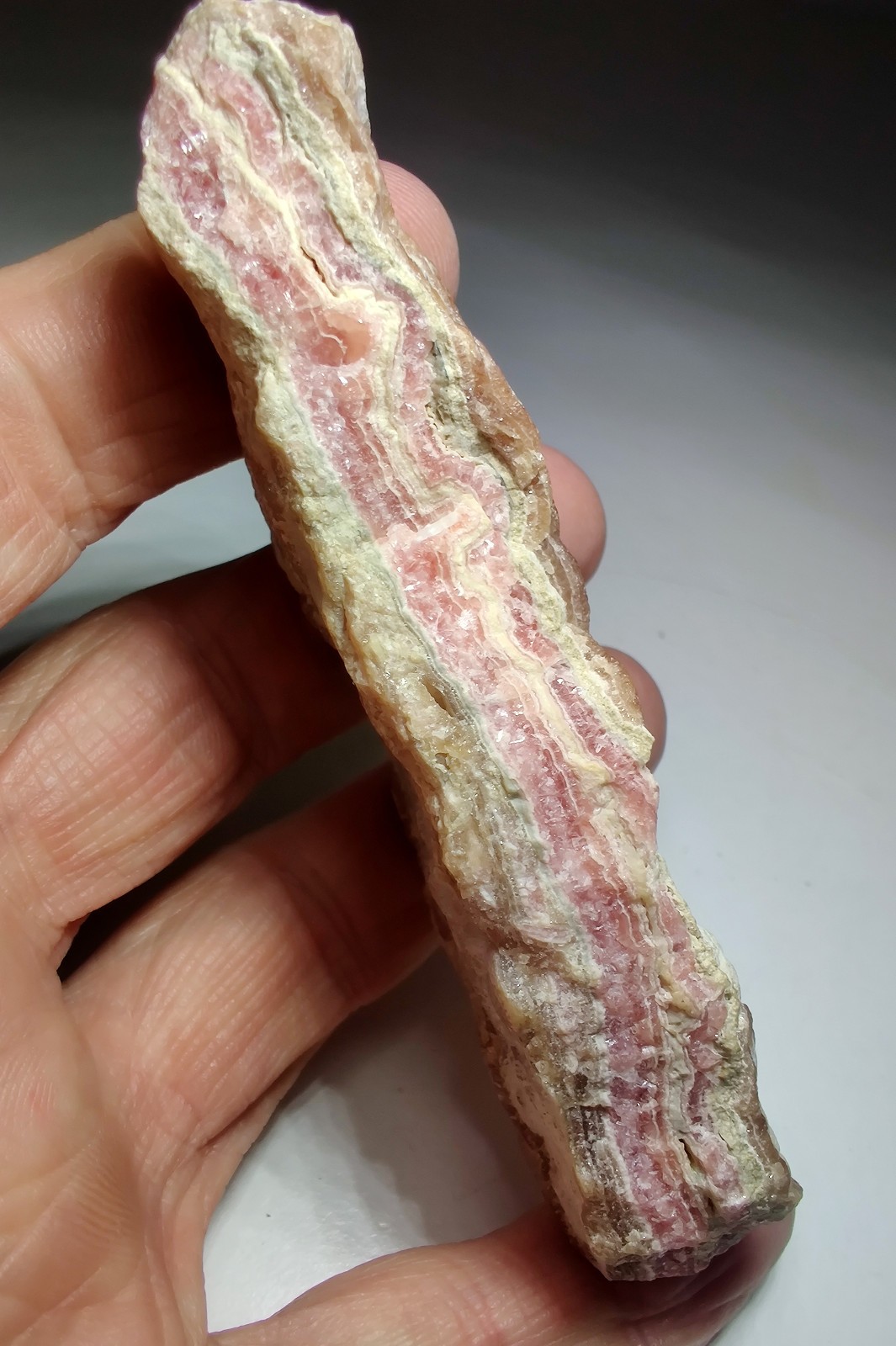 Rhodochrosite with crystals and banding. Capillitas, Argentina. 185 grams.