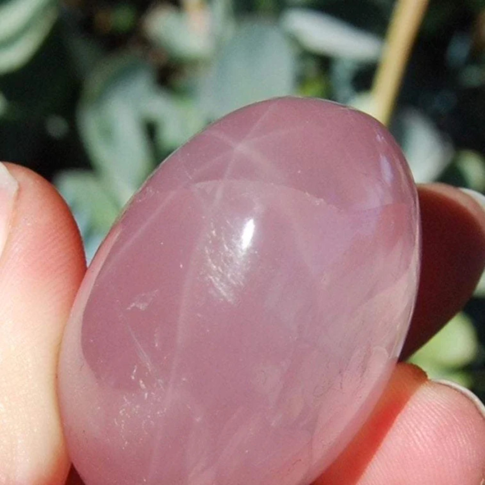ONE Star Rose Quartz Crystal Palm Stone, Asterism, Mozambique