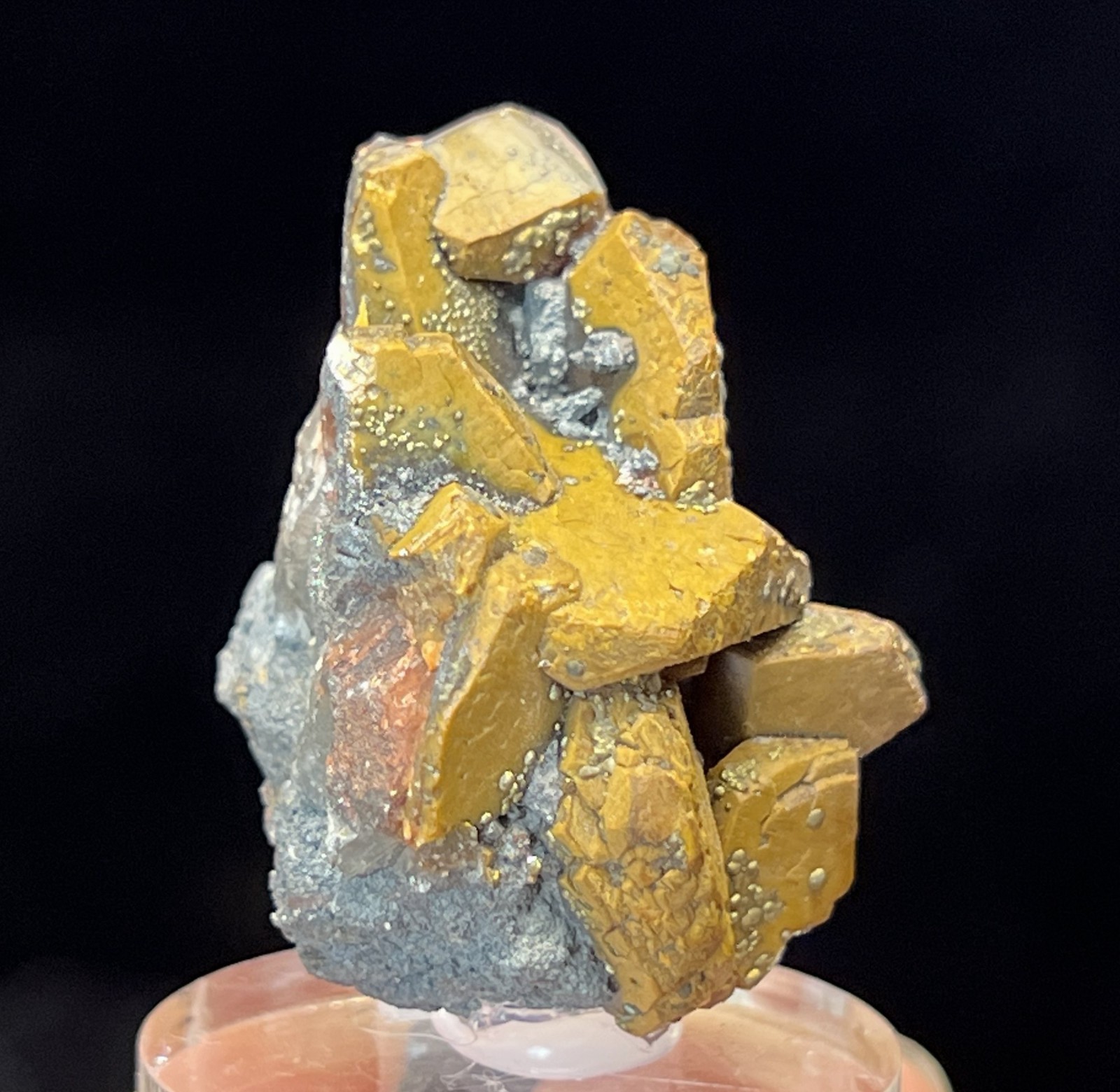 35mm Calcite & tiny Chalcopyrite with acrylic base, Natural Mineral Specimen