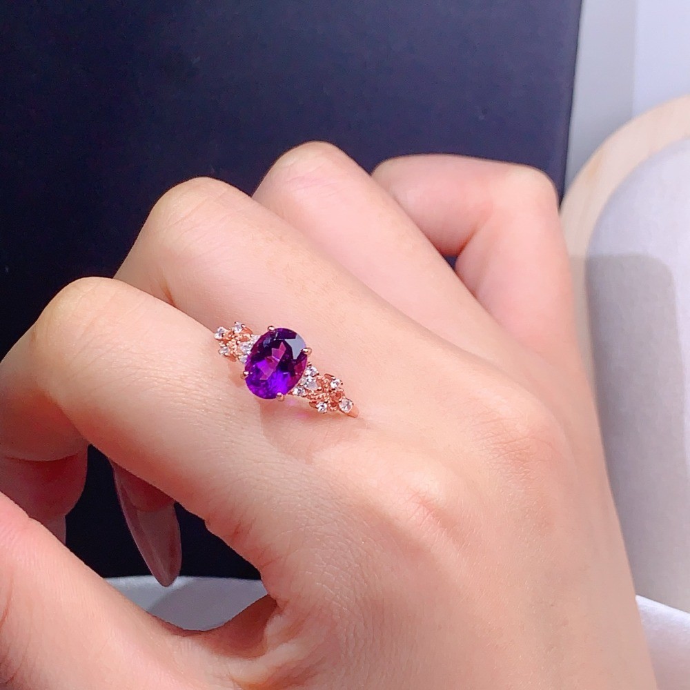 Natural Amethyst Open Adjustable Ring Gemstone S925 Silver Plated 18K Gold Gift