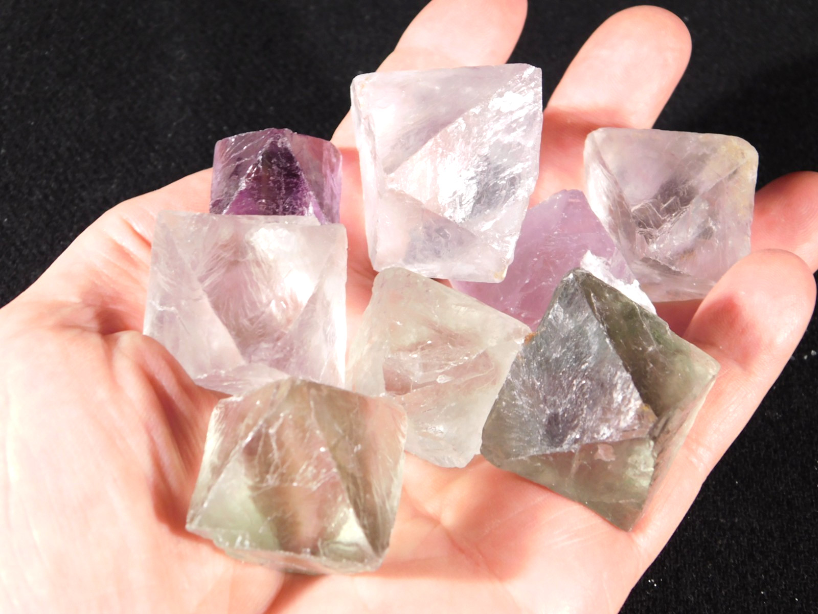 Big Lot of EIGHT! Translucent Octahedron FLUORITE Crystals From China 344gr