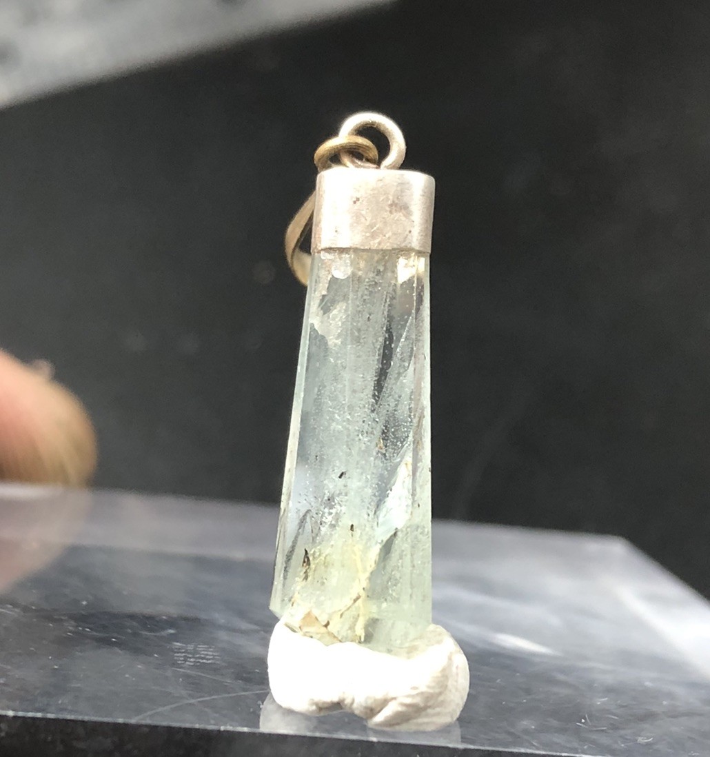 Polished aquamarine Pendant With 925 Silver hook from Pakistan Weight 9 Carat