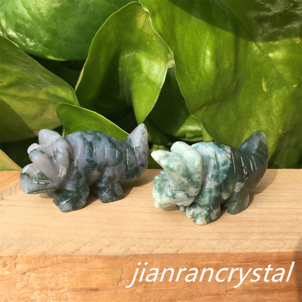 5pcs Natural Aquatic agate mini triceratops carved quartz crystal Skull Healing