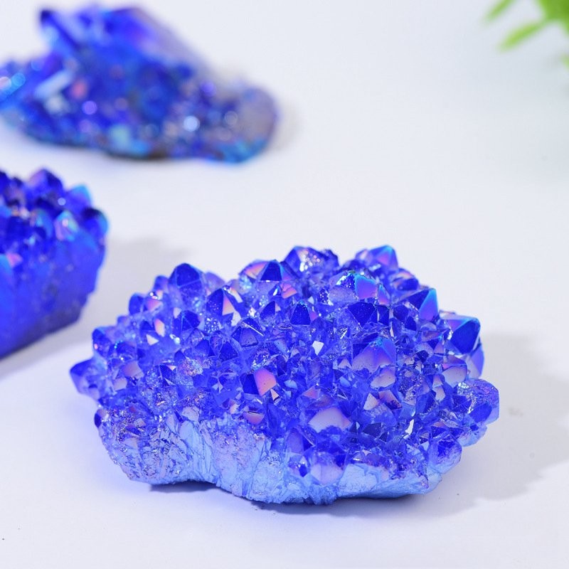 120g Natural Aura Blue Titanium Gemstone Druzy Quartz Crystal Cluster Healing US