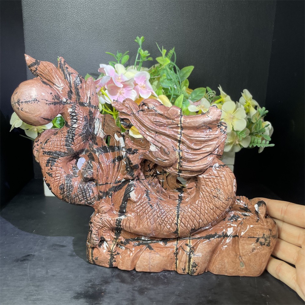 4.2LB 8.8″ A++Large Natural Picture Jasper Dragon Carved Crystal Statue Decor