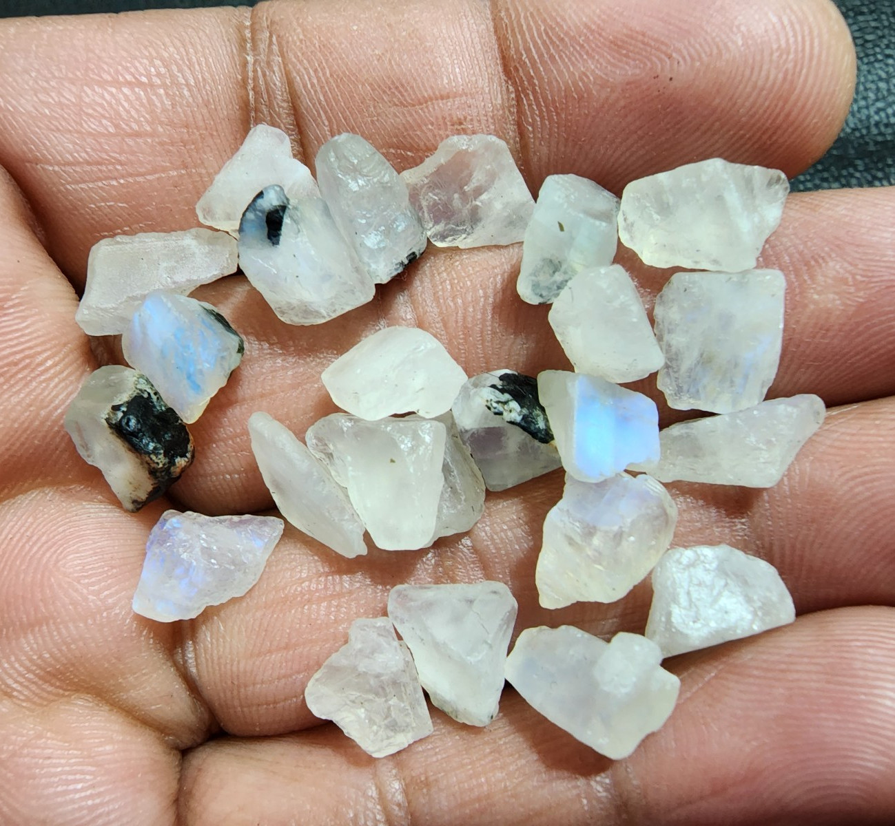 Wholesale White Rainbow Moonstone Rough 24 Pcs 8-12mm Natural Gem Crystals