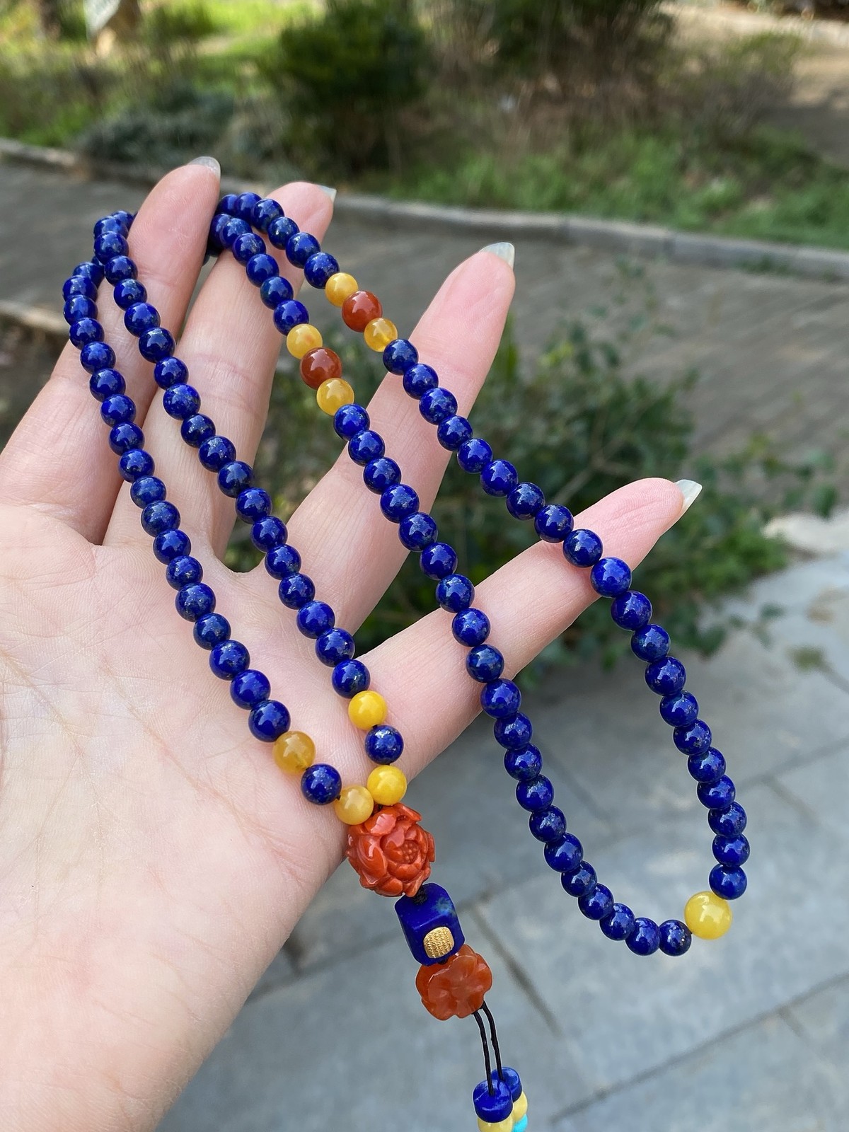 Imperial Blue Lapis Bead Nanhong Pearl Turquoise Ethnic Layering Neck Chain