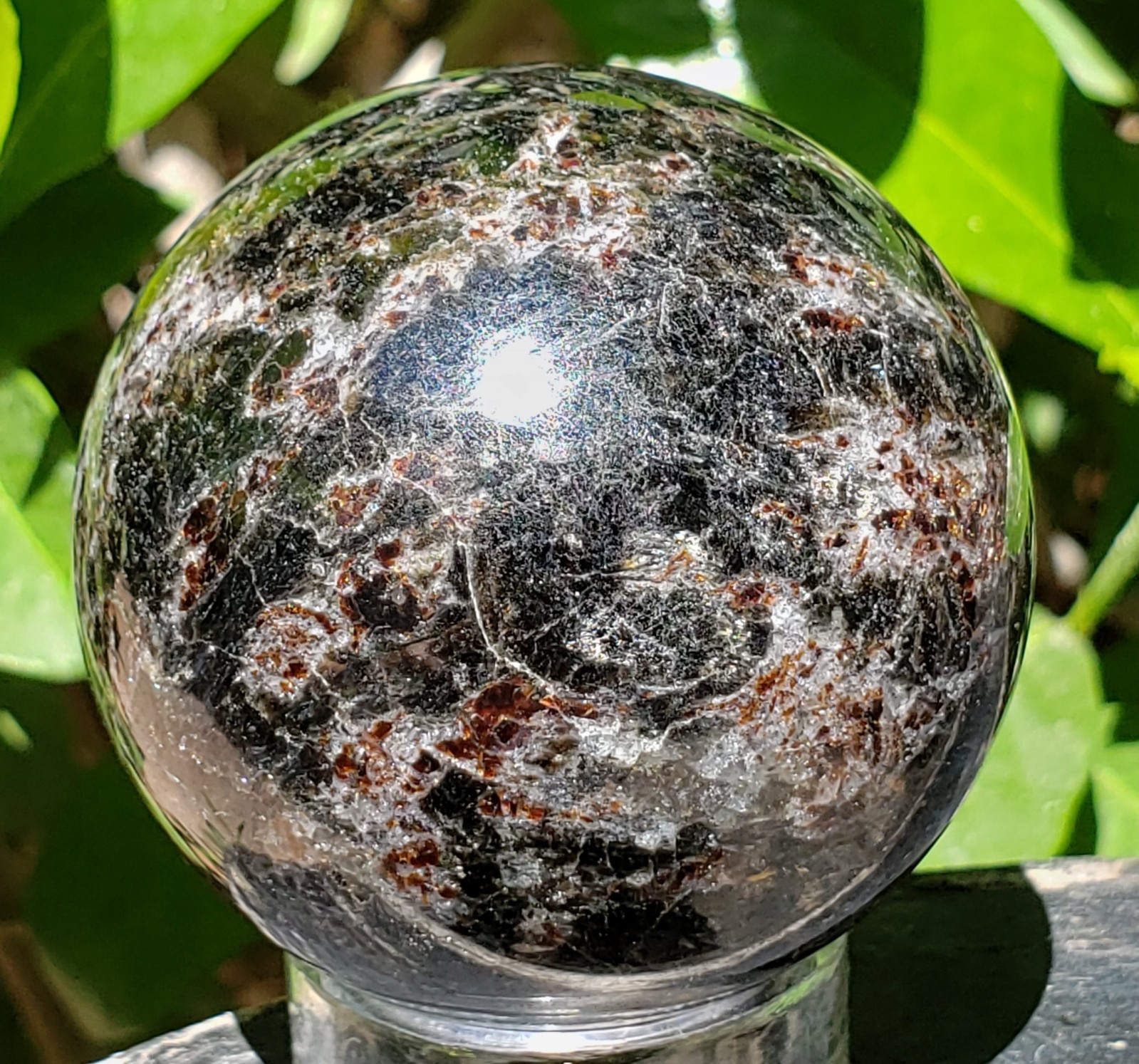 2″ Firework Garnet Astrophyllite Crystal Sphere Orb Ball, 220g or 7.7 oz