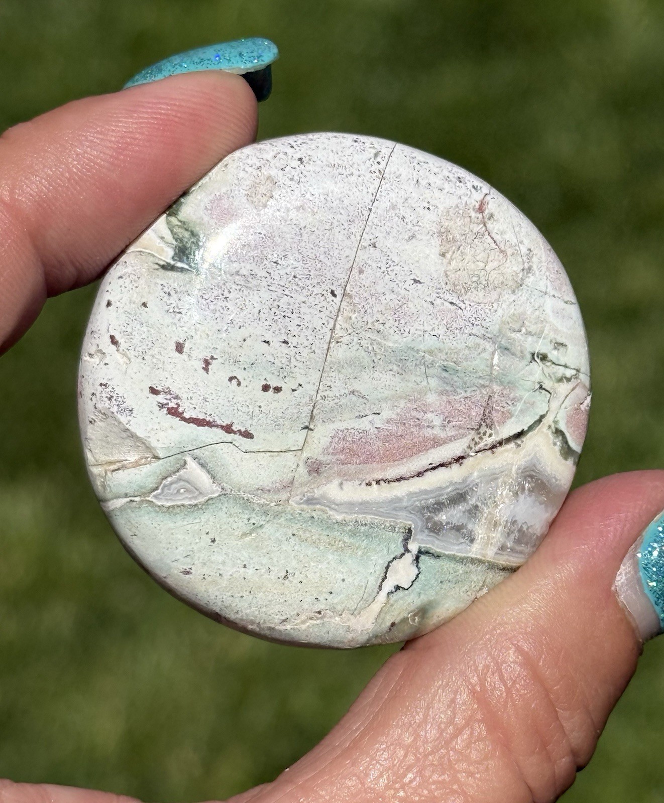 Unicorn Jasper Medallion Palm Stone Pastel Pink Green Crystal Healing India