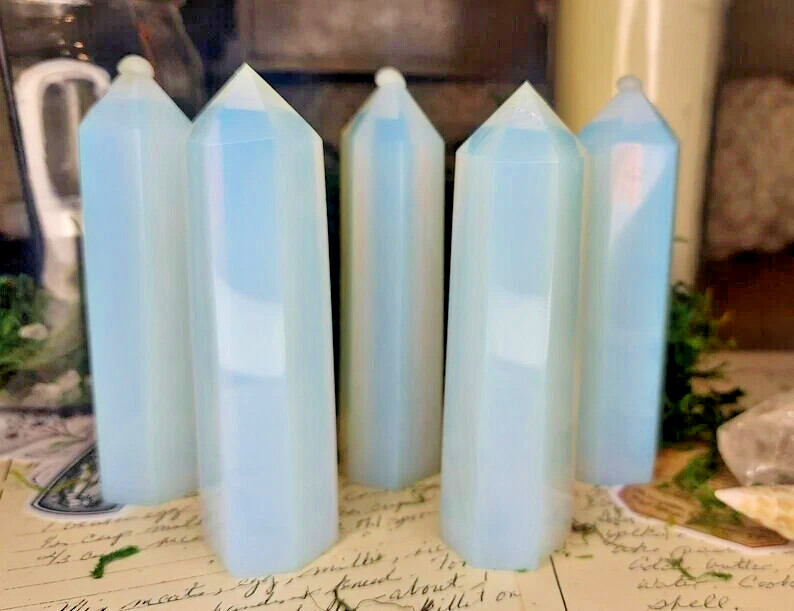 Genuine Opal Healing Crystal Tower Point Wands Chakra Obelisk Home Decor Gifts