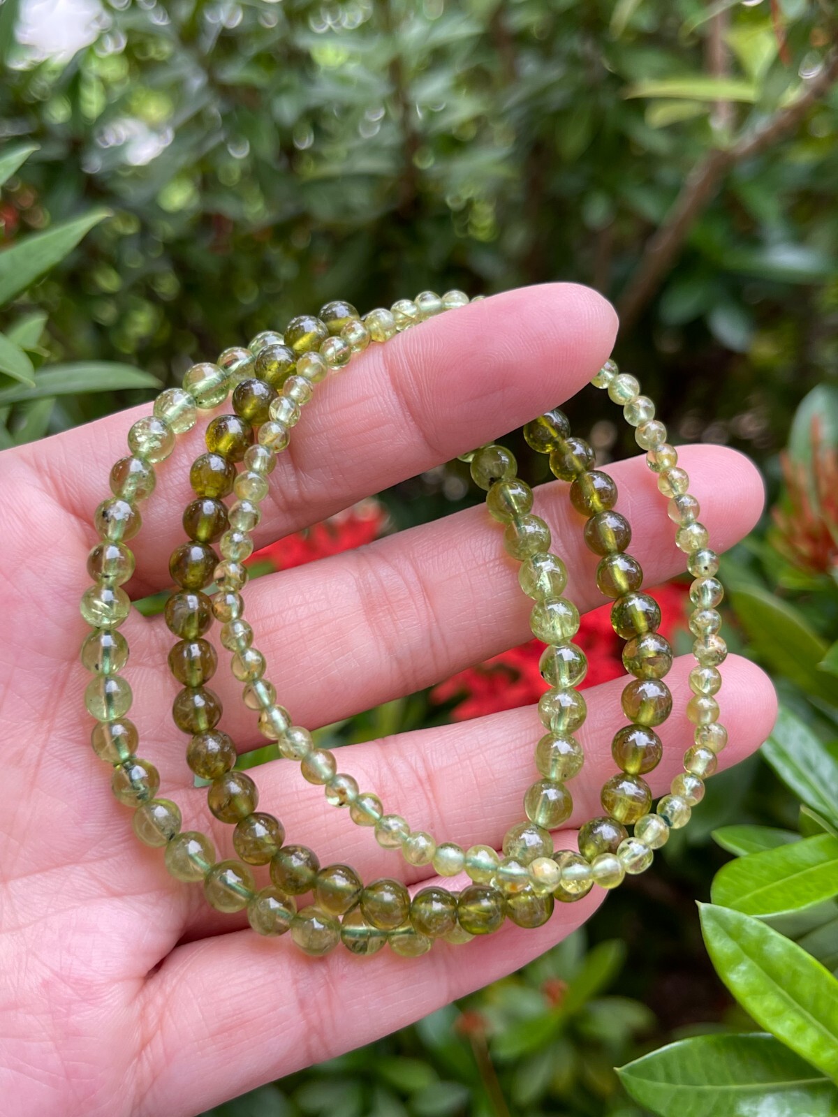 Grade A++ Peridot Crystal Bead Bracelet 4-6mm, Genuine Peridot Gemstone Bracelet
