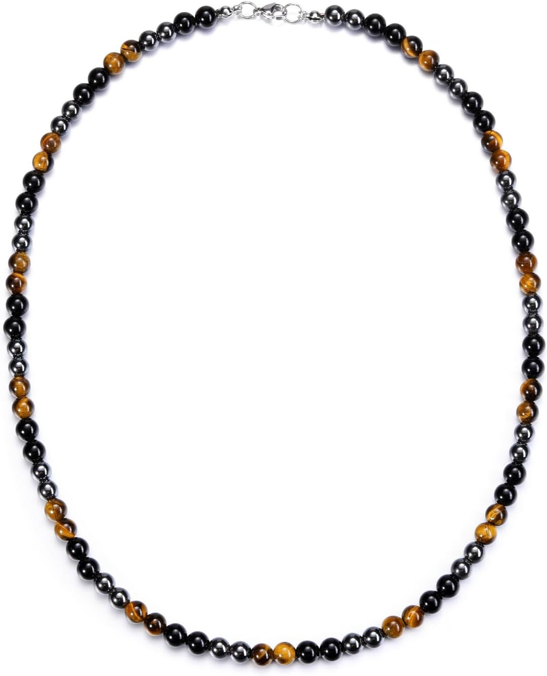 Mens Healing Crystal Black Obsidian Tigers Eye Hematite Beaded Necklace Natural