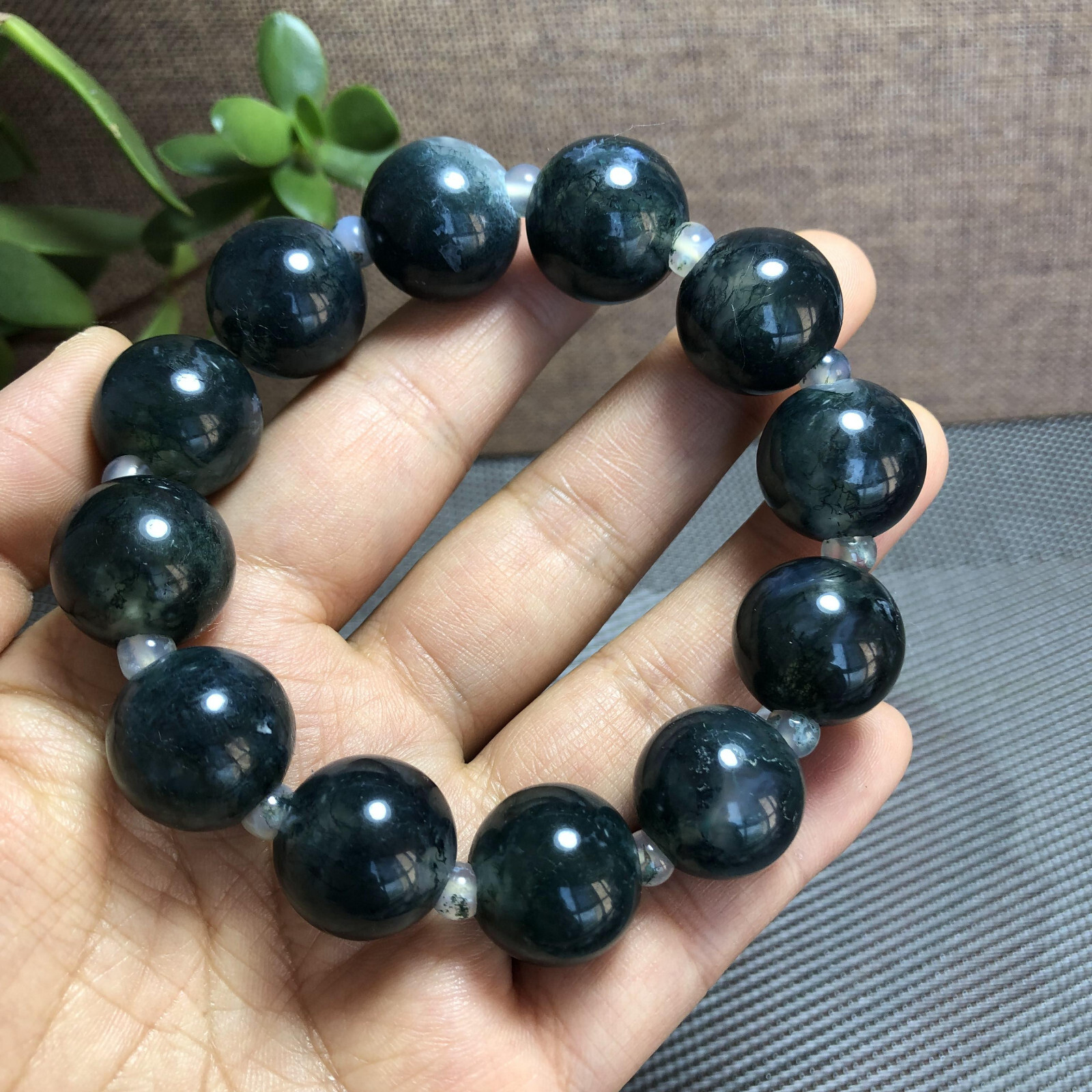 18mm Natural Polished Moss Agate bracelets Crystal ball sphere Specimen A1099