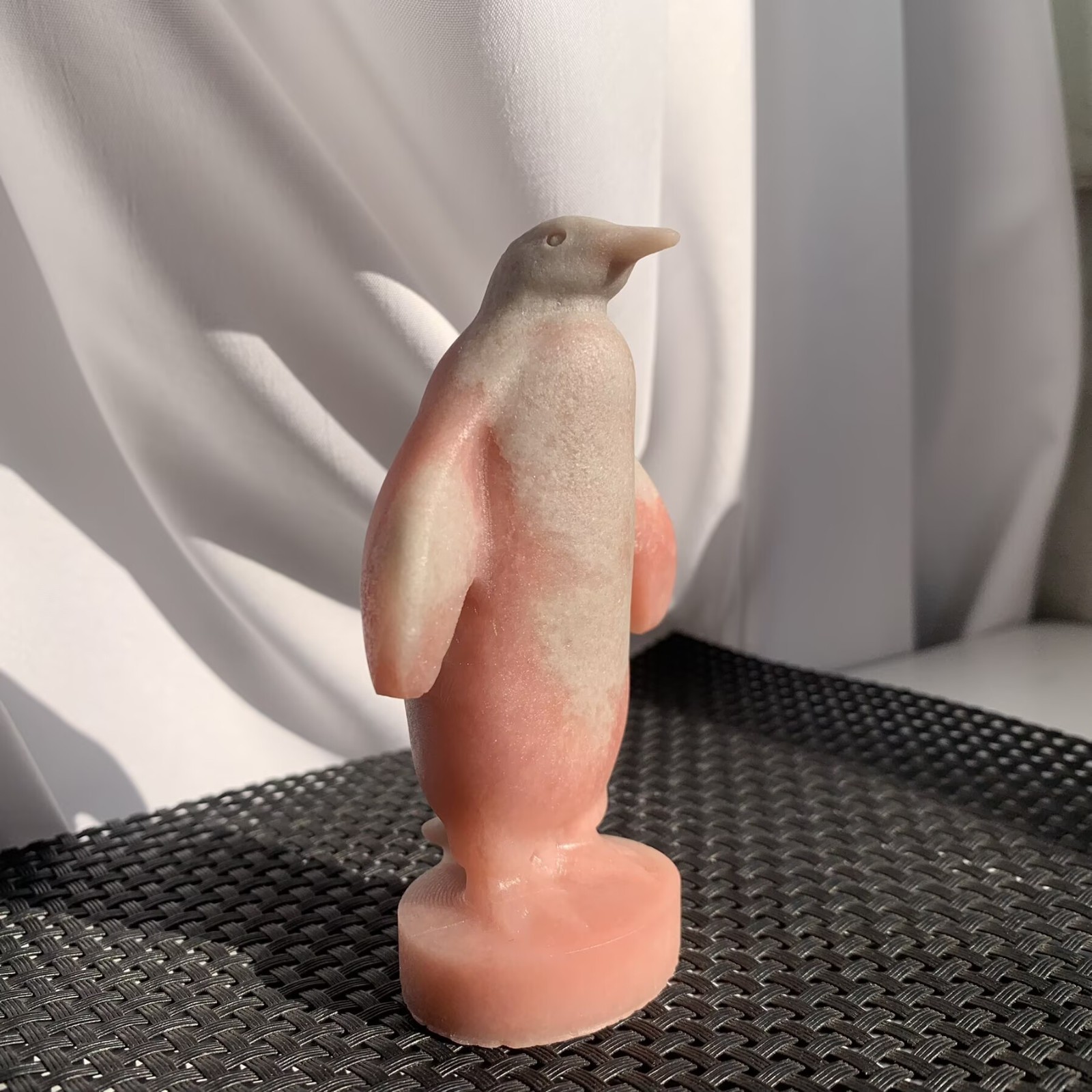 202g Pink Opalite Penguin Animal Sculpture Stone Crystal Collection Art Deco