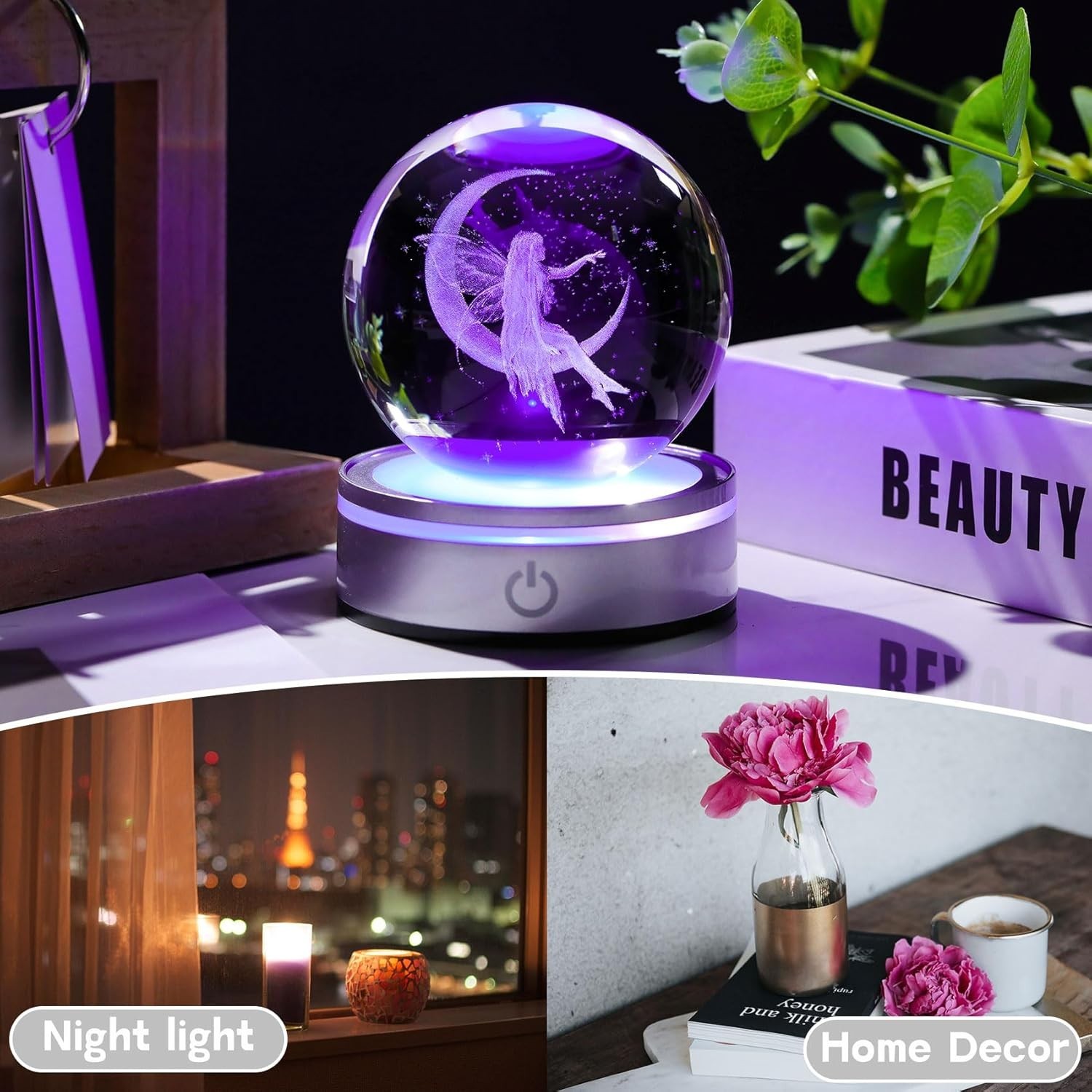 Exquisite K9 Crystal Fairy Statue with Colorful Light Base – Perfect for Gifts