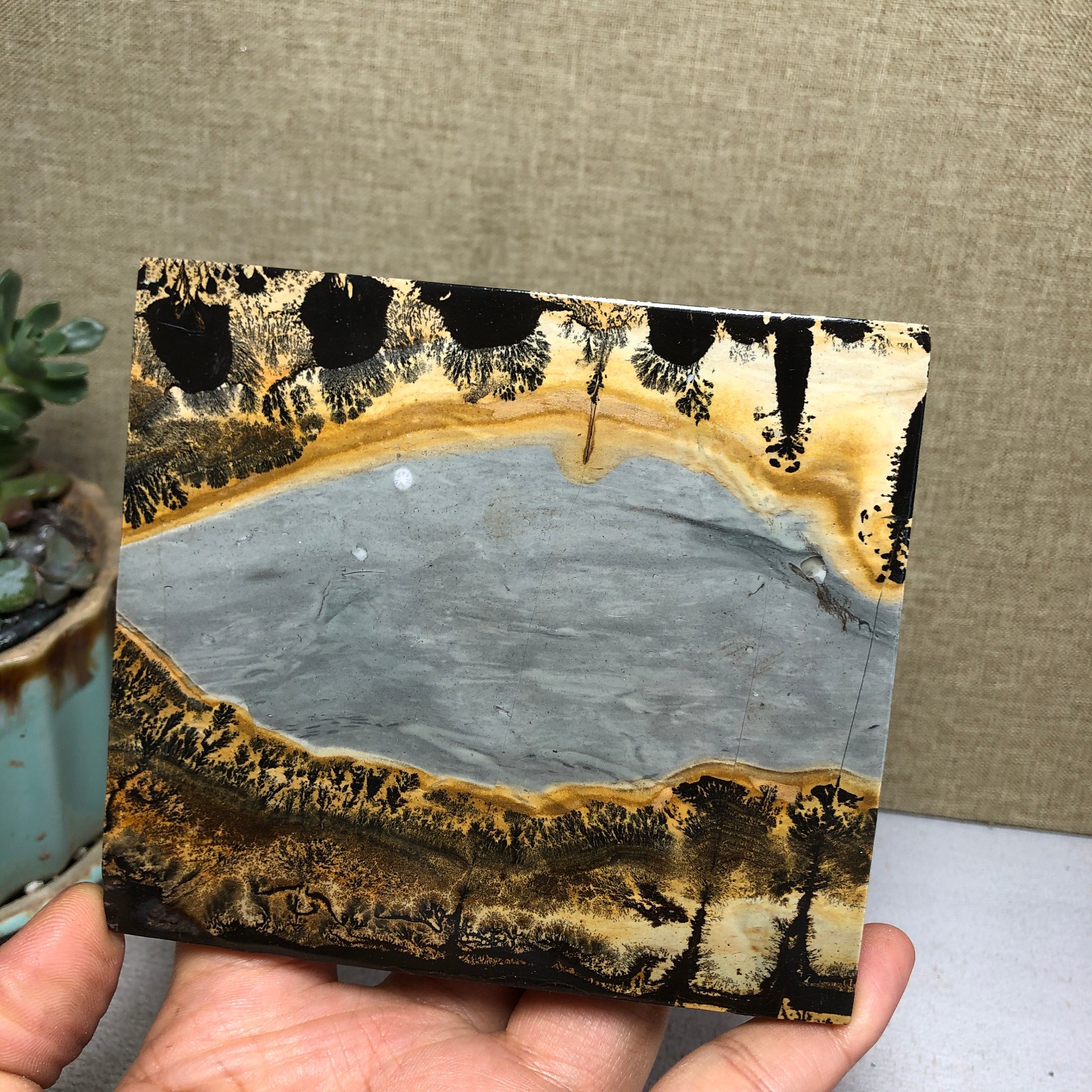 Natural Chinese painting stone crystal ornaments pictographic landscape A5075