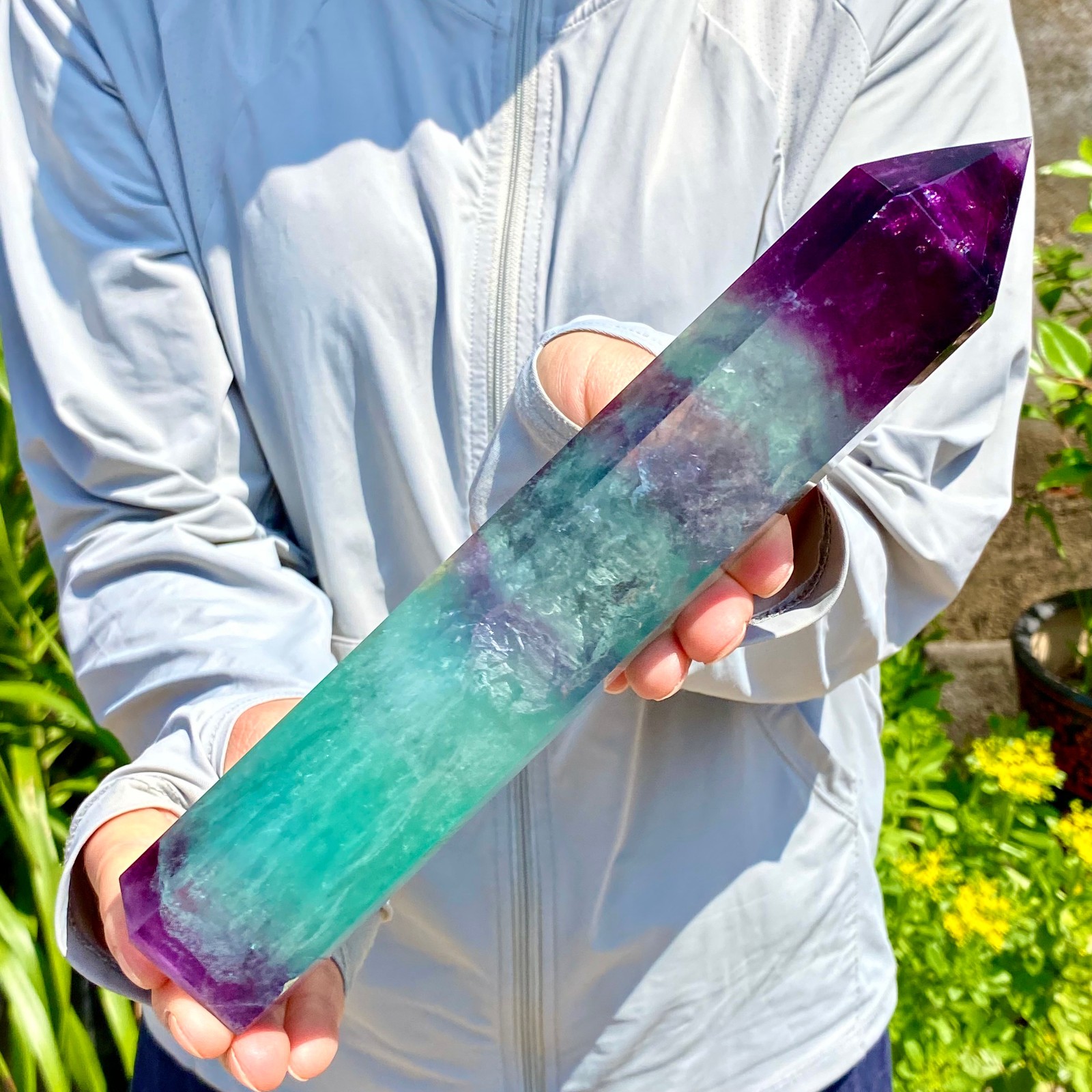 2.22LB Natural Fluorite Crystal Column Magic Wand Obelisk Point Earth Healing