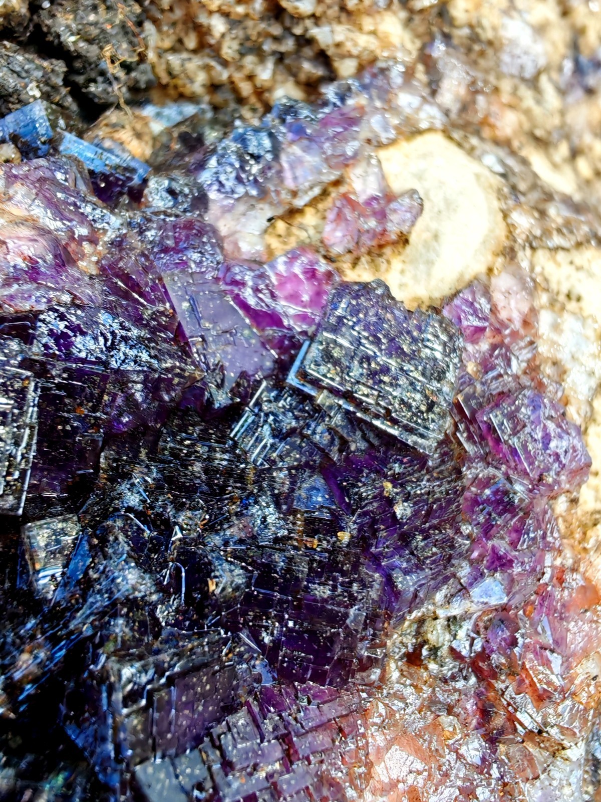 Blue John Fluorite Large Raw Crystal Cluster On Fossil Matrix