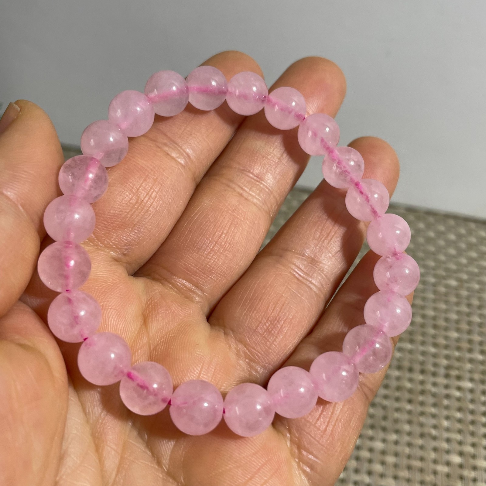 8mm Genuine Natural Pink Rose Crystal Round Beads Bracelet 5pcs