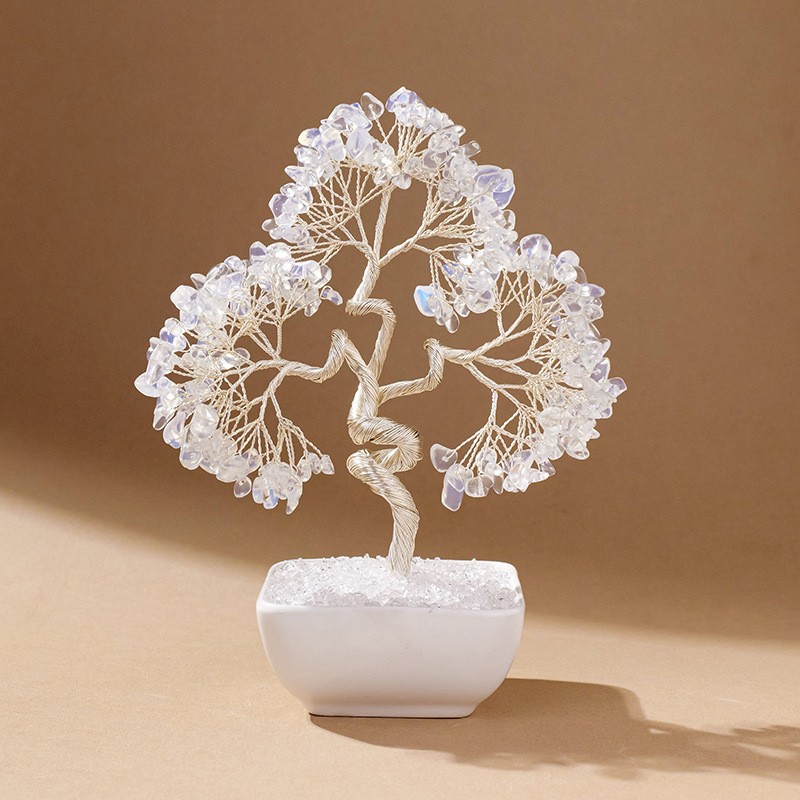 Artificial Opal Stones Tree of Life Ornament Healing Money Tree Ceramic Base