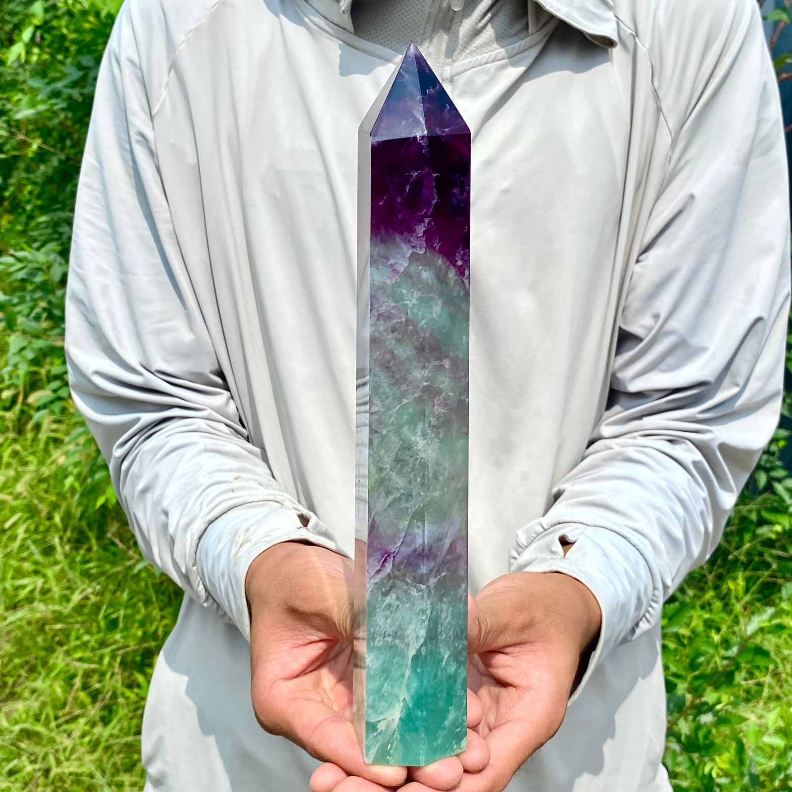 2.44LB Natural Fluorite Crystal Column Magic Wand Obelisk Point Earth Healing