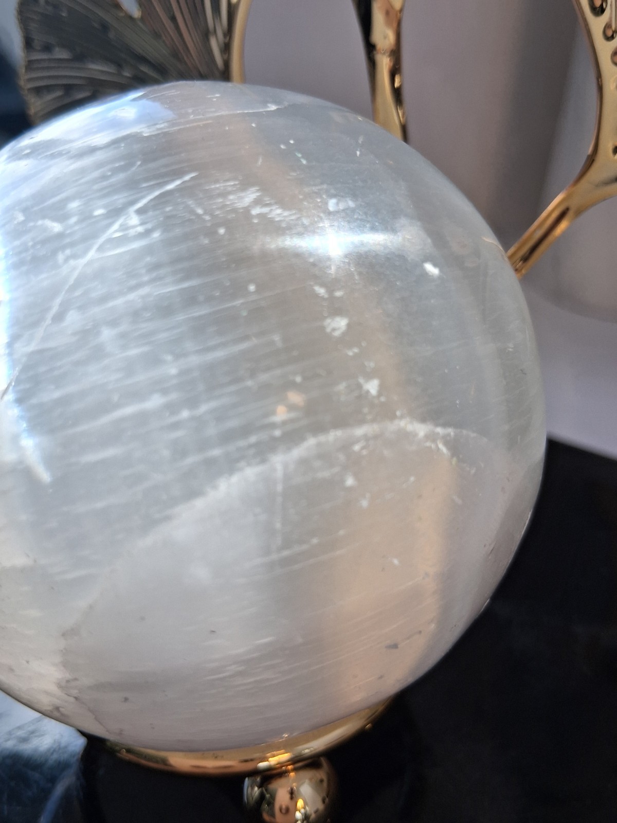 Butterfly Ginko Leaf Gold Tone Sphere Holder; w/ Solid White Quartz Sphere; New!