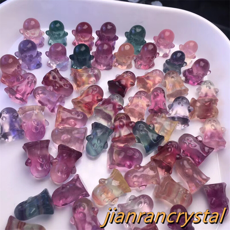 100pc Hand Carved Natural Fluorite Mini Ghost Quartz Crystal Skull Reiki Healing