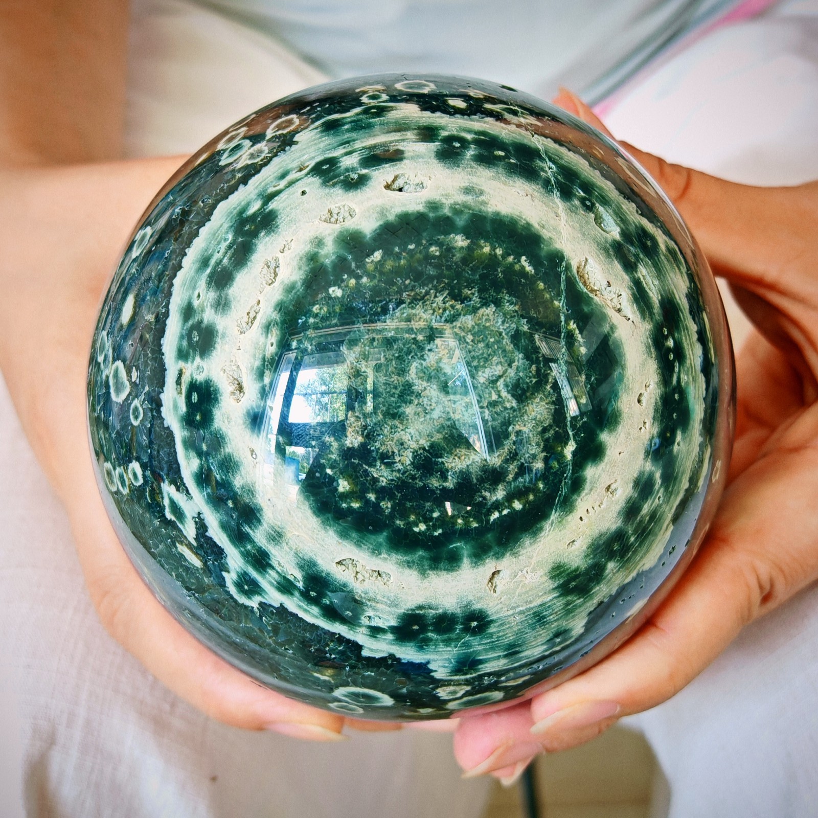 4.62LB Natural ocean jade crystal ball, polished quartz ball 2.1kg