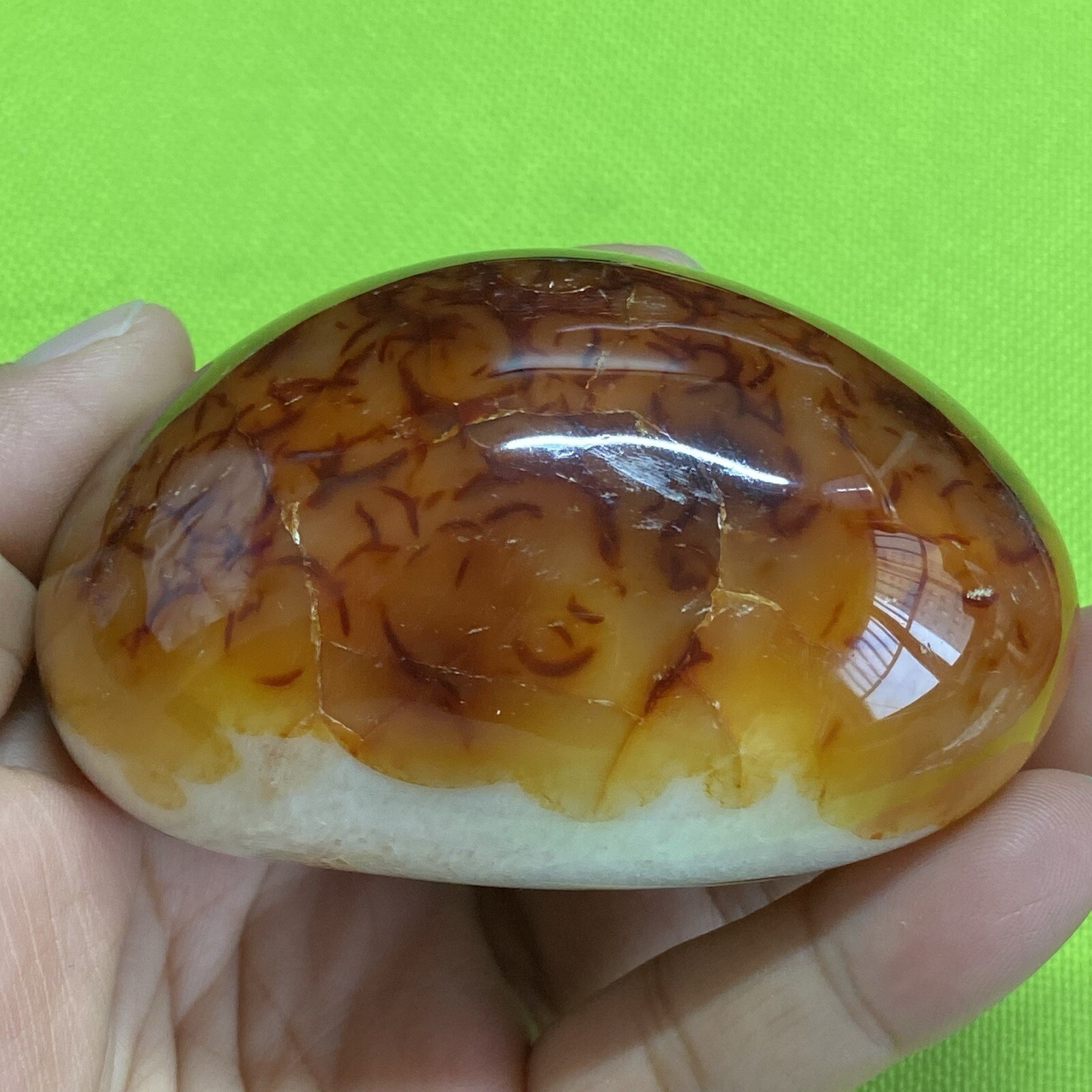 77mm242g Beautiful Patterns Red Agate Carnelian Palm Stone Reiki Crystal Md Y098