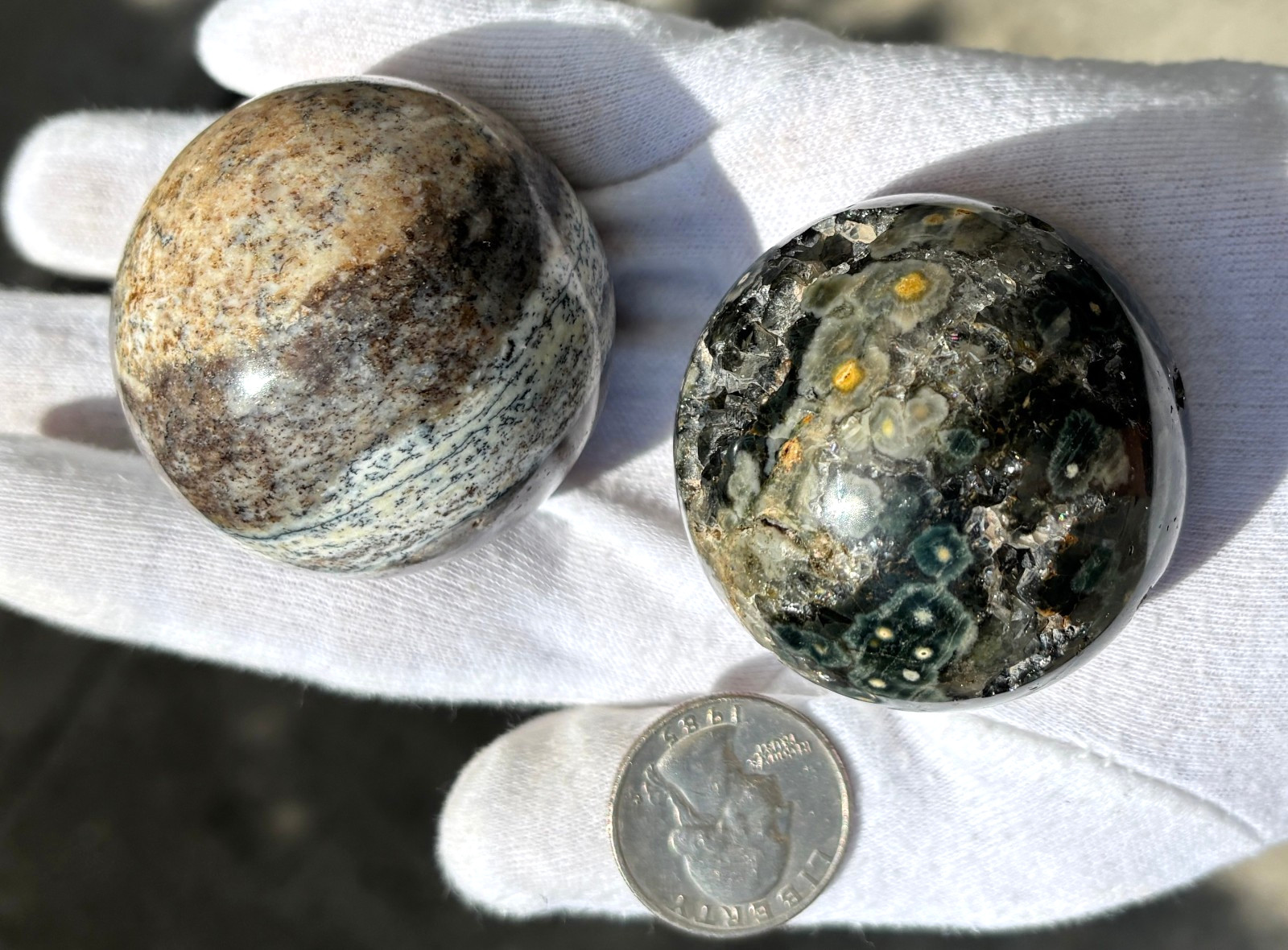 246g LOT 2 OJ OCEAN JASPER SPHERES SPARKLY DRUZY VUGS Kabamby SPHERE ORB ORBS